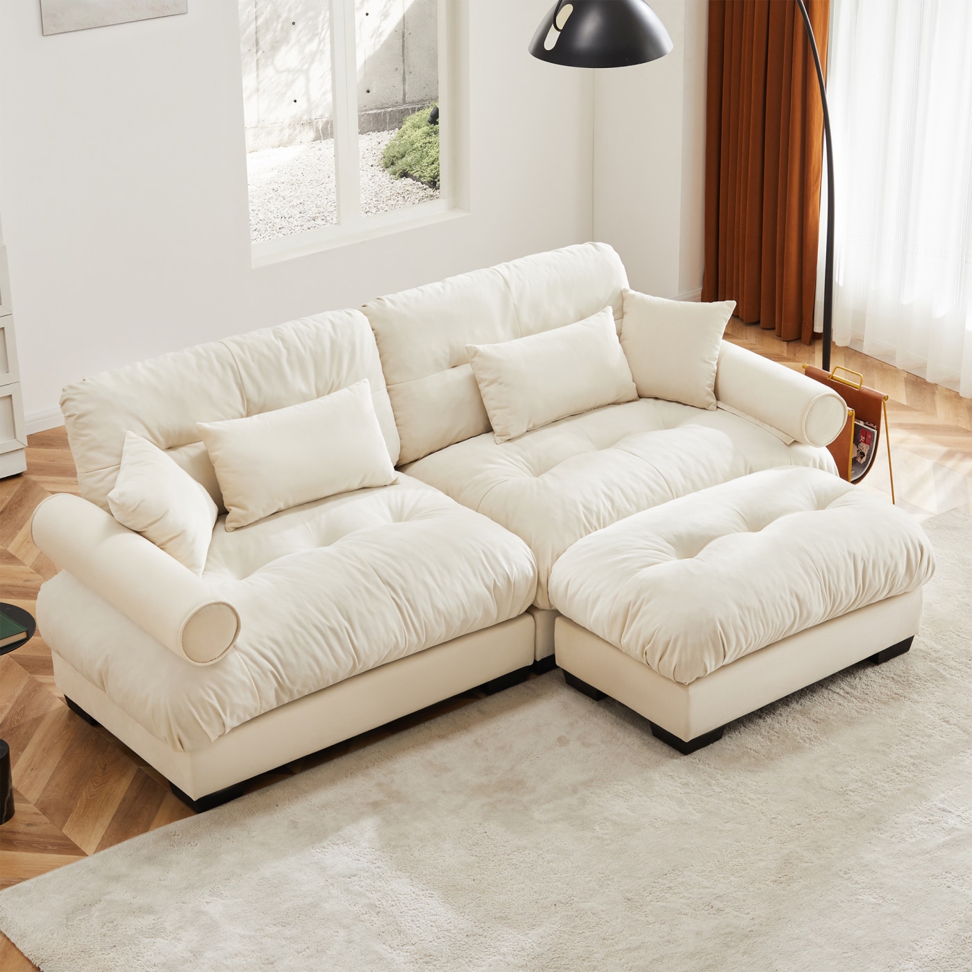 Streamdale Furniture - Streamdale Oversize Modern Velvet Two-Seater Sofa with Ottoman and Pillows...