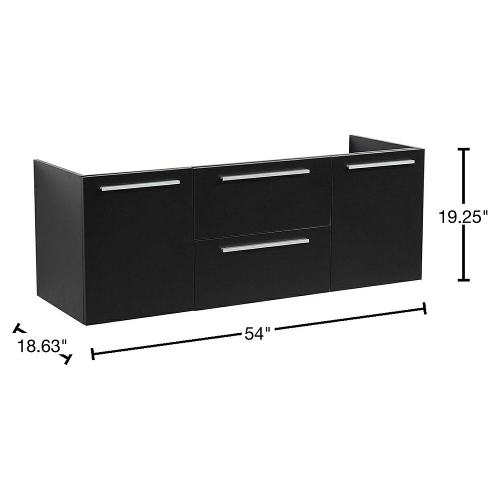 Black Engineered Wood Wall-Mount Double Vanity Base, 54-inch
