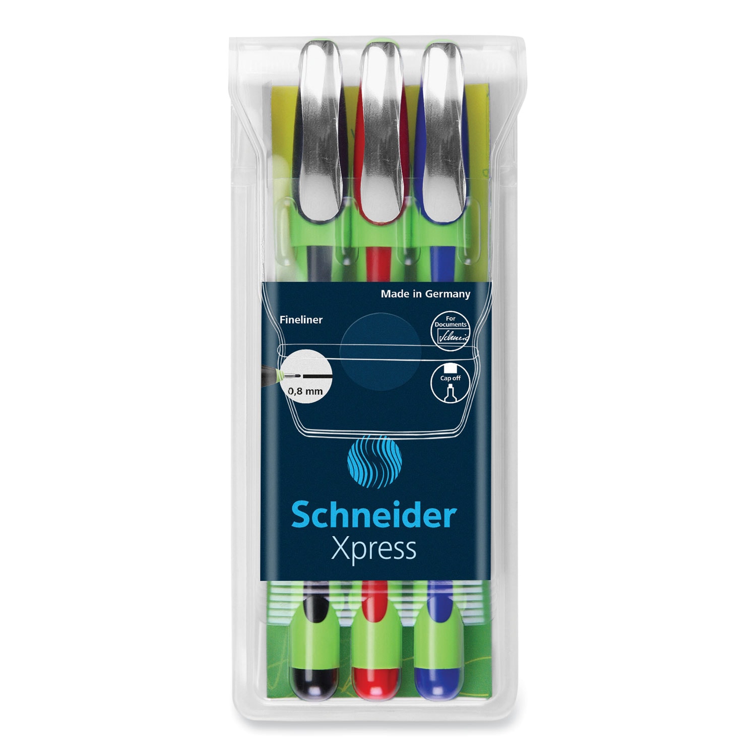 Schneider ESNRED190093 Xpress Fineliner Porous Point Pen Stick Medium 0.8 mm Assorted Ink and Barrel Colors 3 Pack