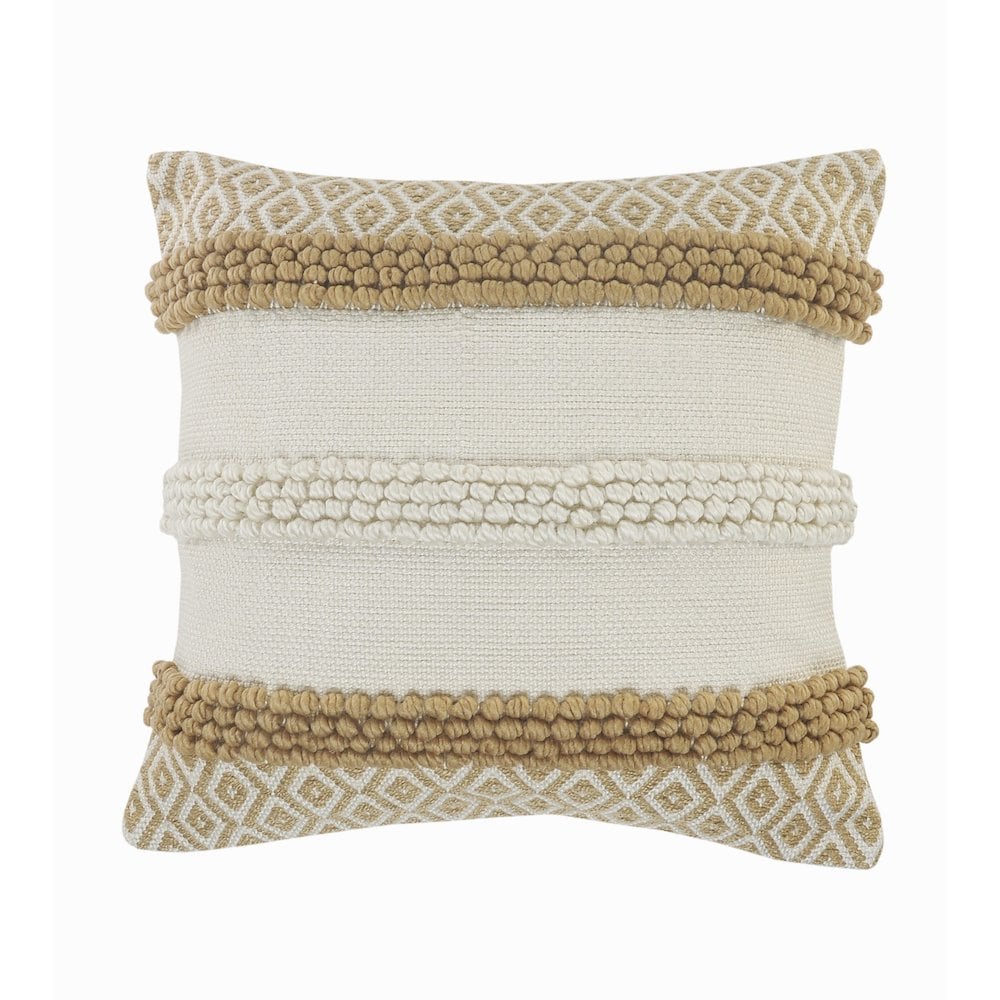 LR Home Ox Bay Hand-Woven Tan/White Geometric Resistant Polyester Pillow Cover