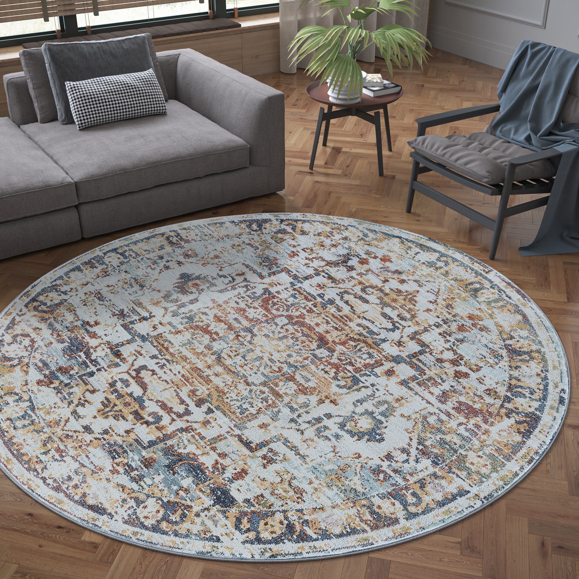 Tayse Reina 8 X 8 (ft) Blue/Gray Round Indoor Area Rug REI1400 8RND at ...