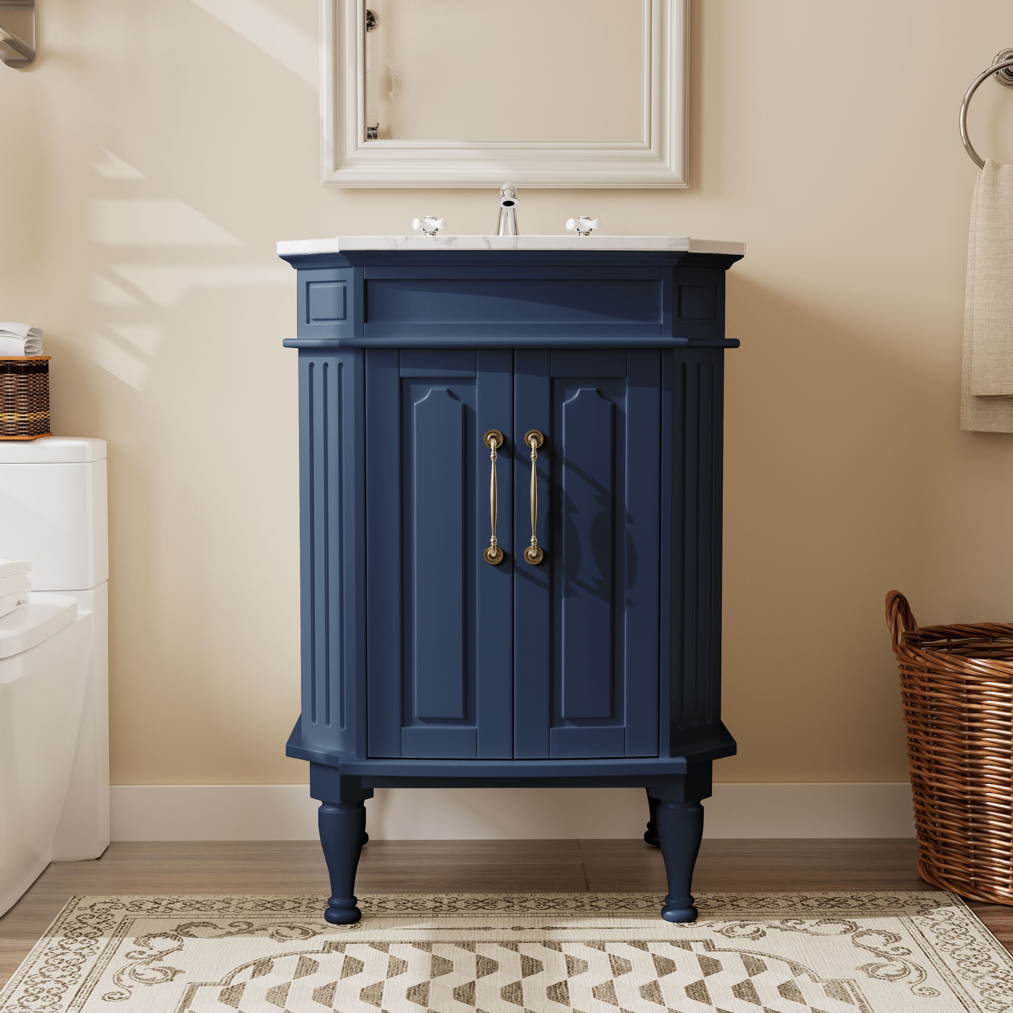 VOUA LWS-10X10-LK-OE+BASE bathroom vanities with top 24-in Blue Single Sink Bathroom Vanity with Blue Marble Top