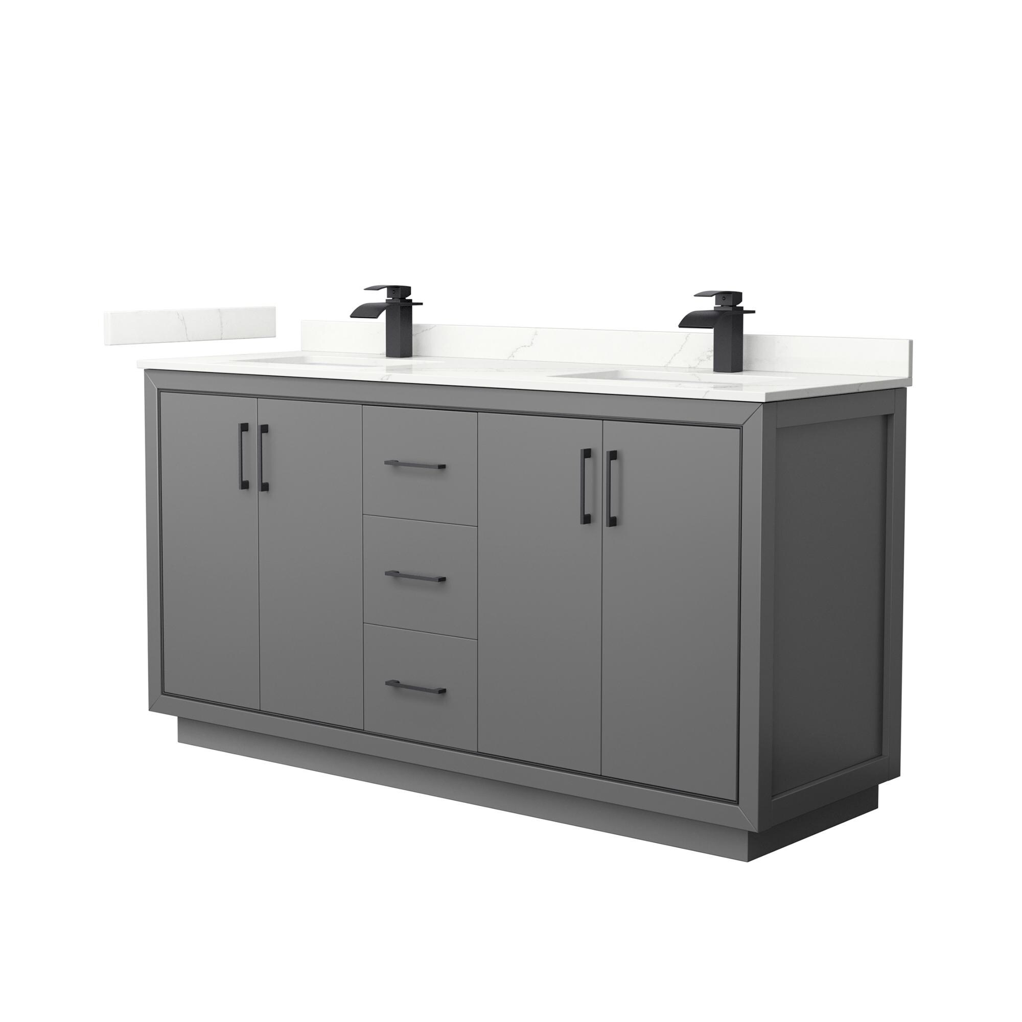 Wyndham Collection WCF111166DGBGTUNSMXX Icon 66-in Dark Gray Undermount Double Sink Bathroom Vanity with Giotto Quartz Top