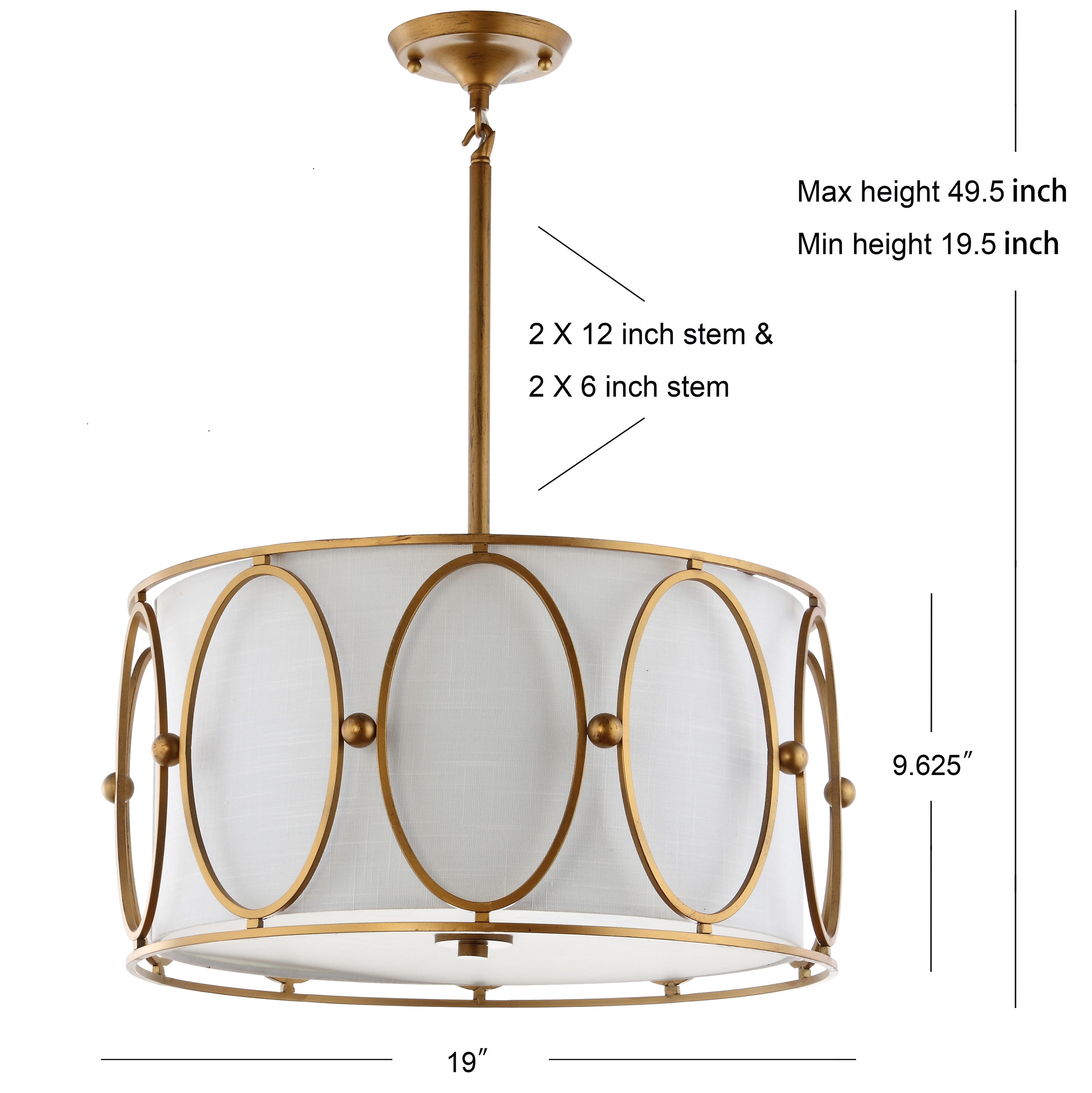 JONATHAN Y Violetta Coastal Transitional 3-Light Gold Modern/Contemporary  Drum LED Hanging Pendant Light in the Pendant Lighting department at 