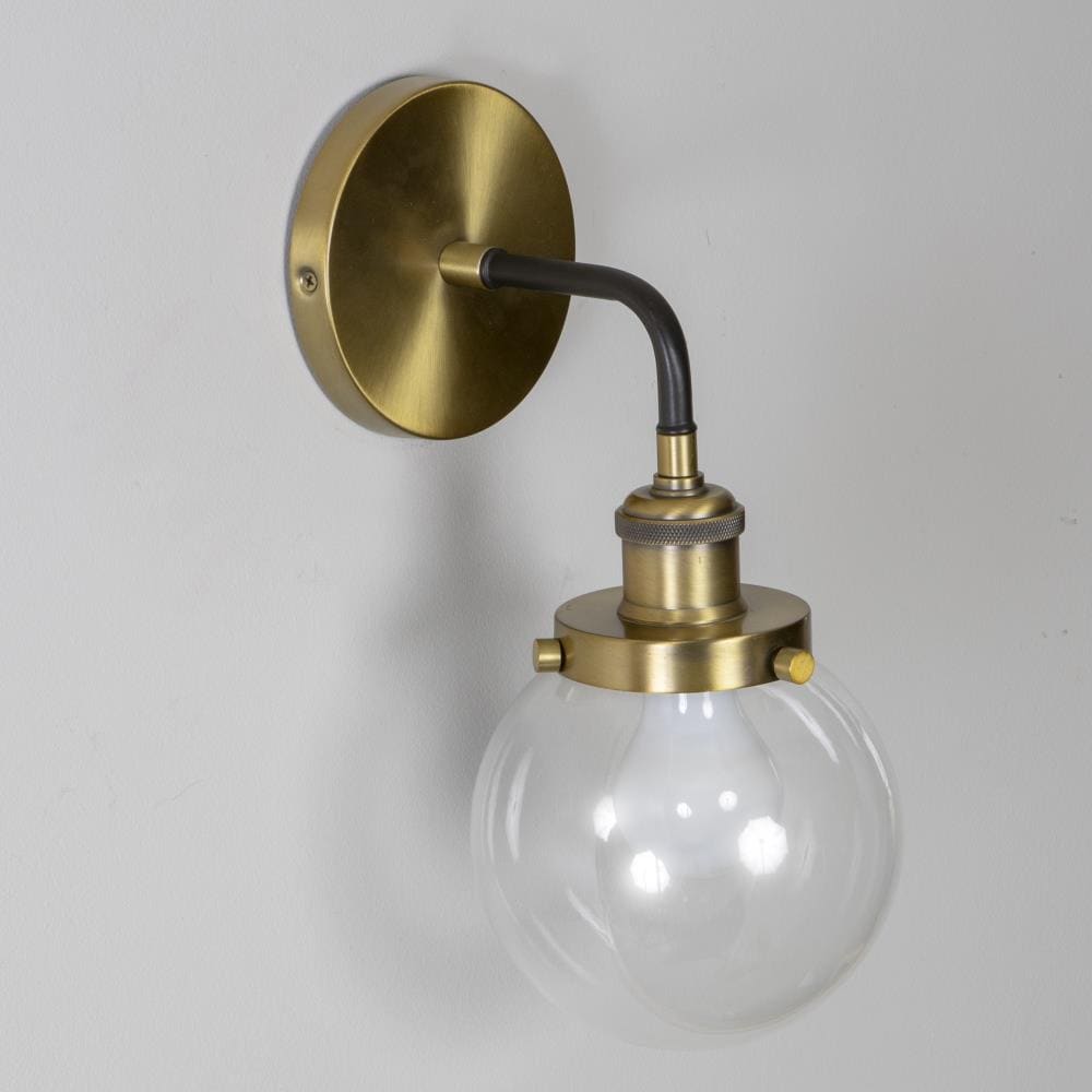 Decor Therapy Samuel 10-in W 1-Light Orb and Heritage Brass with Clear ...