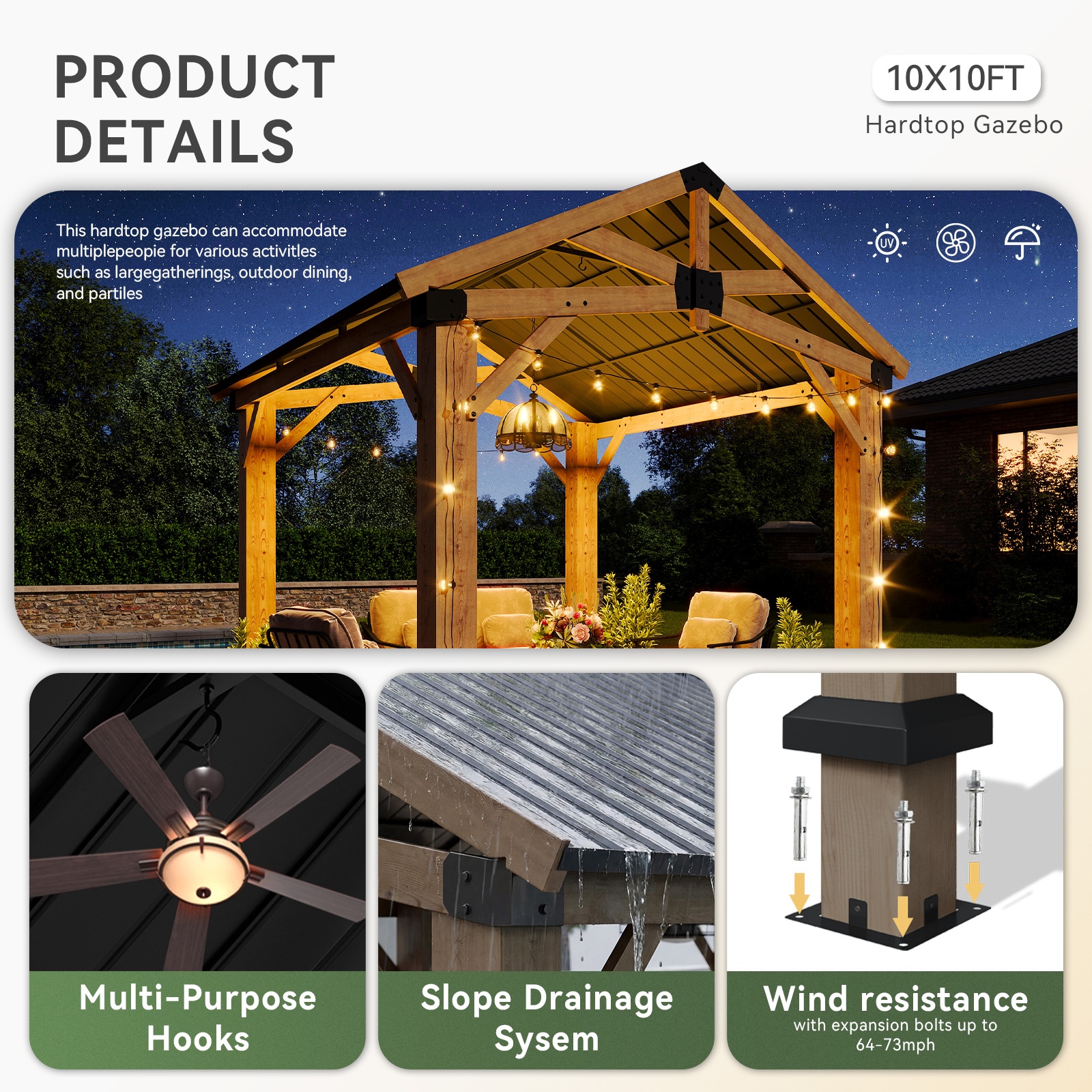 Nordivale W-SC-1010LGA Wood-Resin-Gazebos - View #3