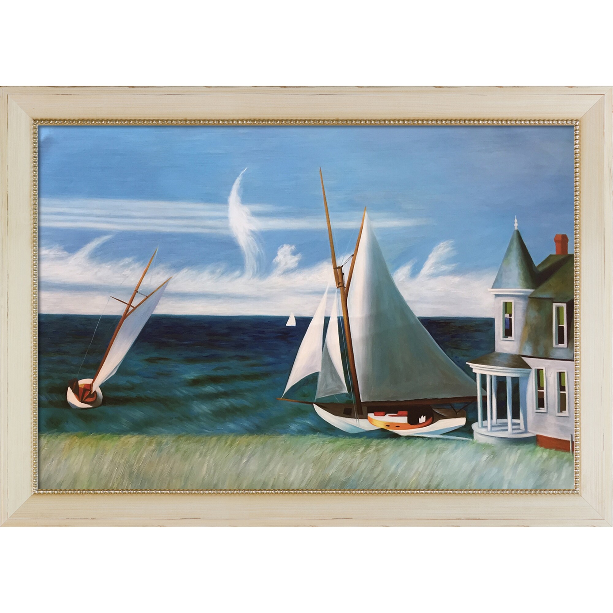La Pastiche 688576554235 The Lee Shore, 1941 Edward Hopper Cream/Champagne Wood Framed 28.5-Inches H x 40.5-Inches W Coastal Canvas Hand-Painted Painting
