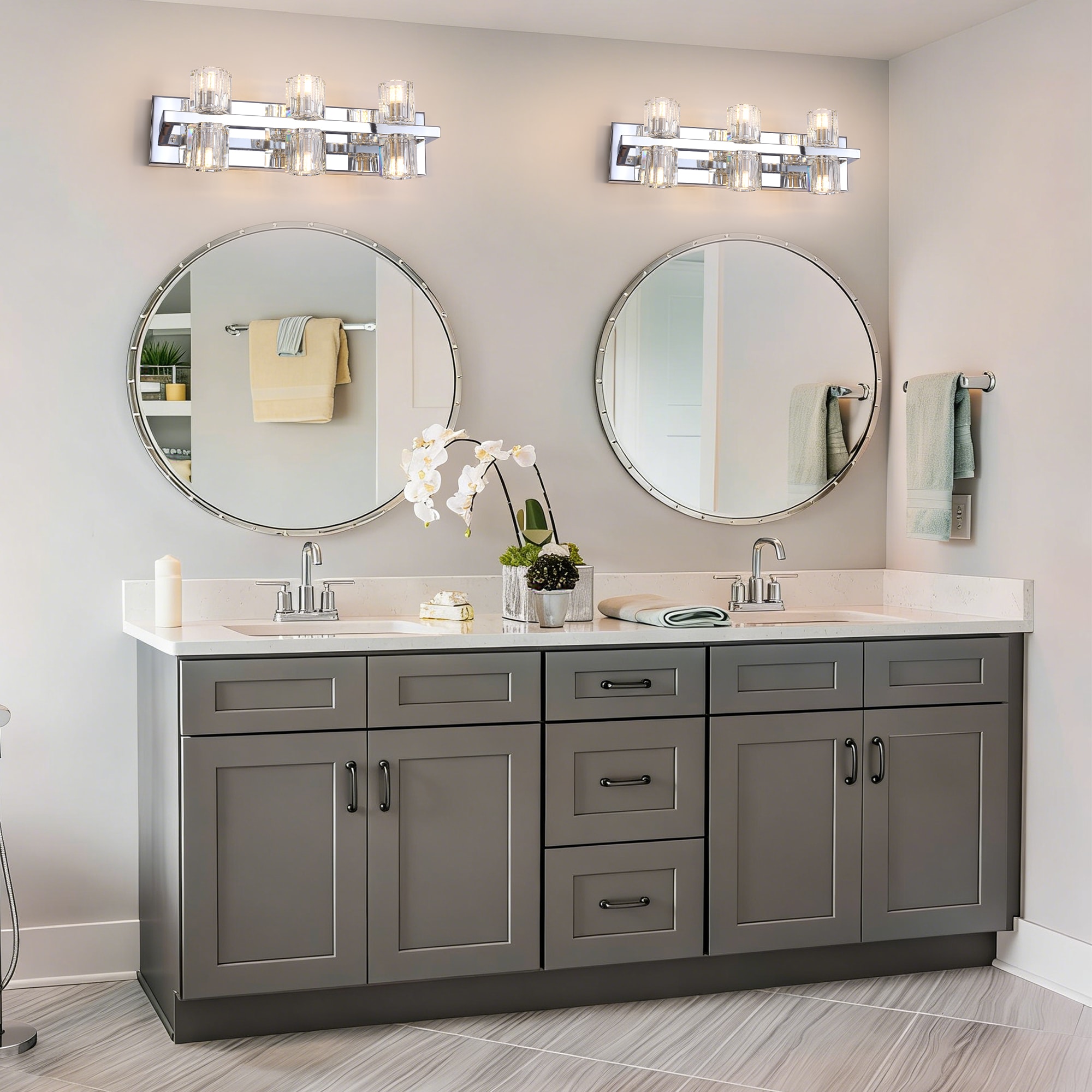 Zjvaive - 19.69-in 6-Light Chrome Modern Crystal Glass Bathroom Vanity Light