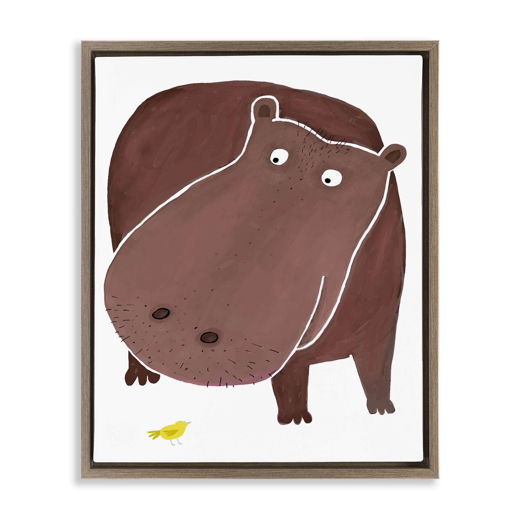 Stupell Industries BT-241-FFE-24X30 Hippo and Bird Friends Brown Framed Floater Canvas Wall Art By Carla Daly 25 x 31