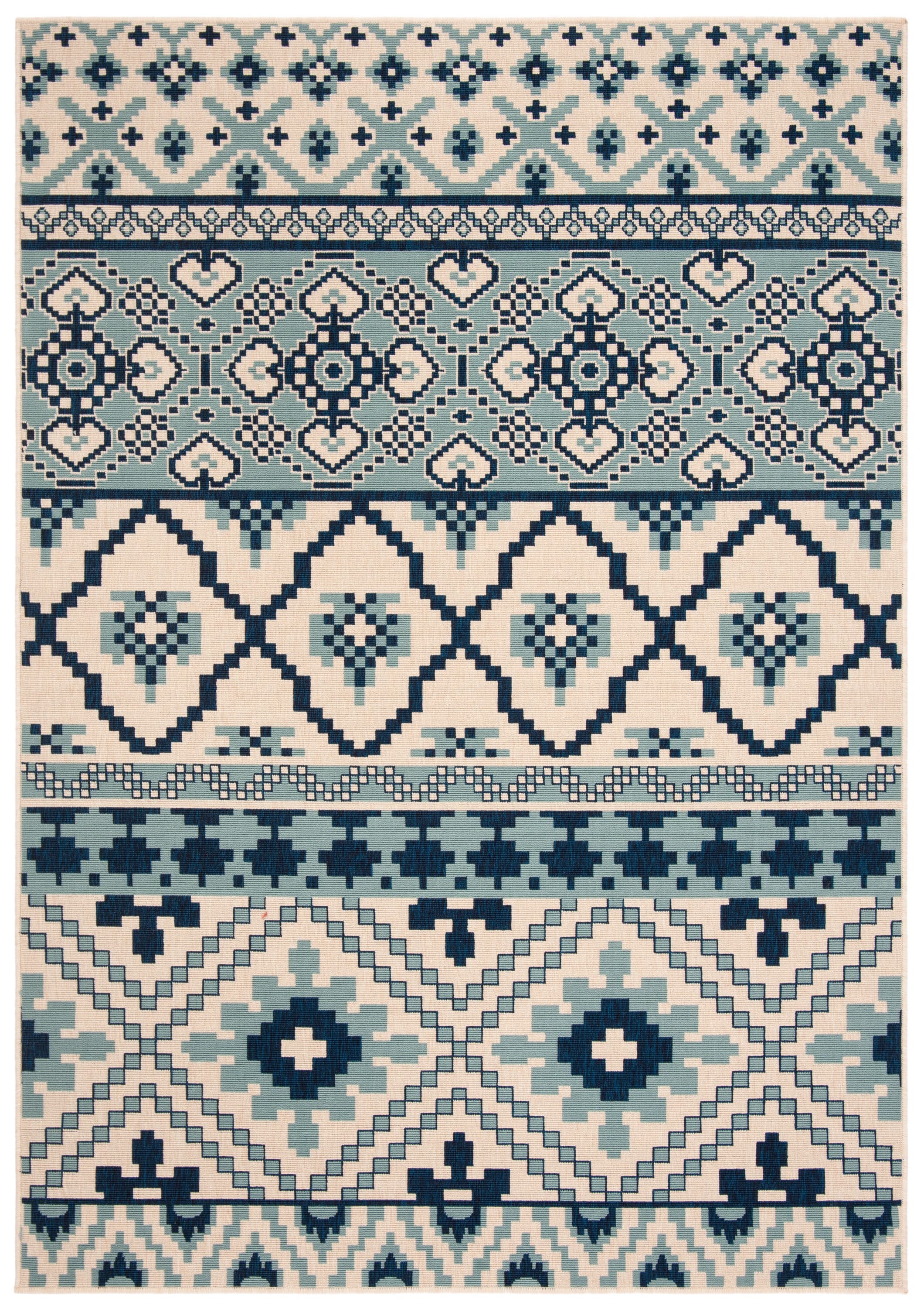 Turquoise and Blue Rectangular Synthetic Indoor/Outdoor Area Rug