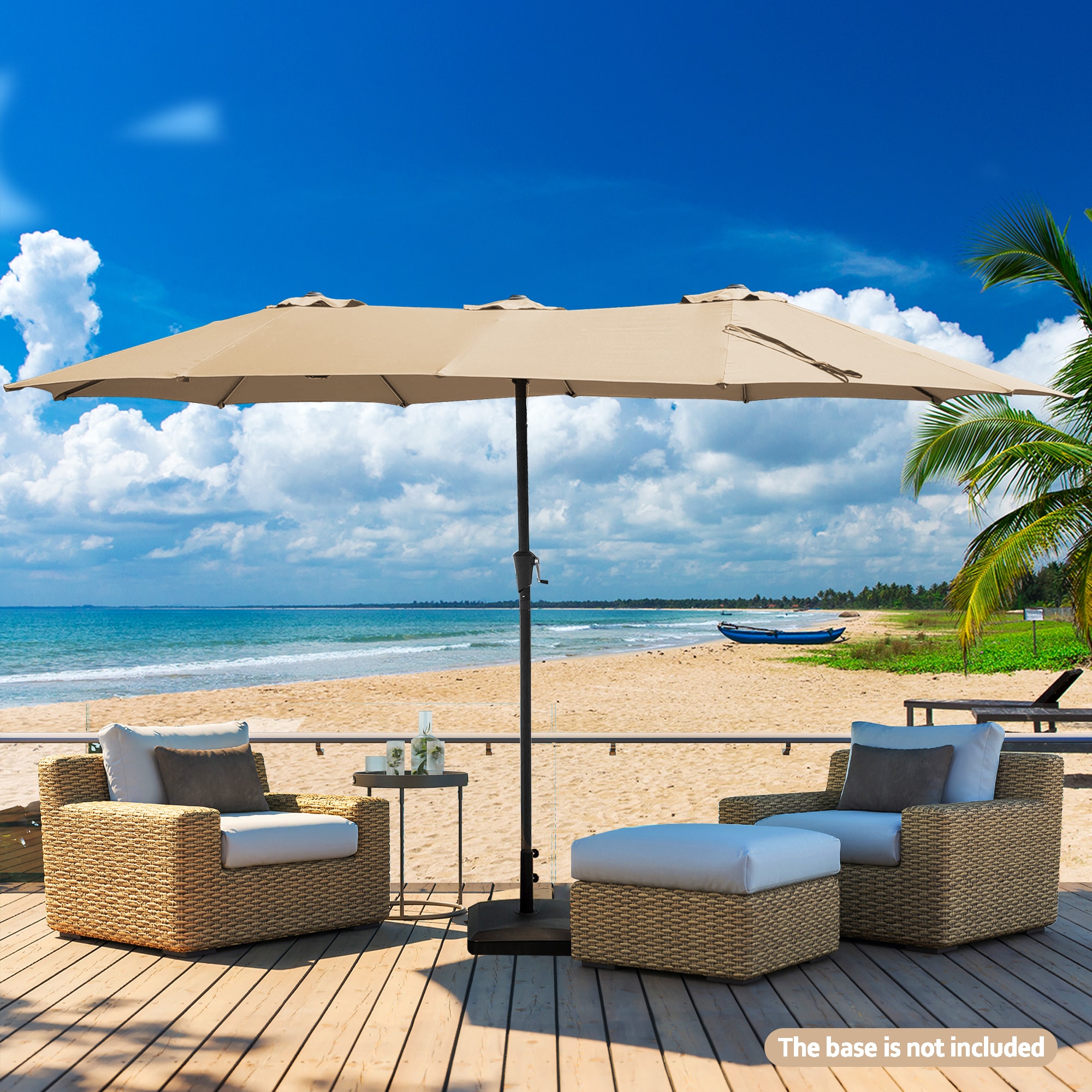 Fun Orange FUNHWCP64 15-Feet Steel Beige No-tilt Market Patio Umbrella
