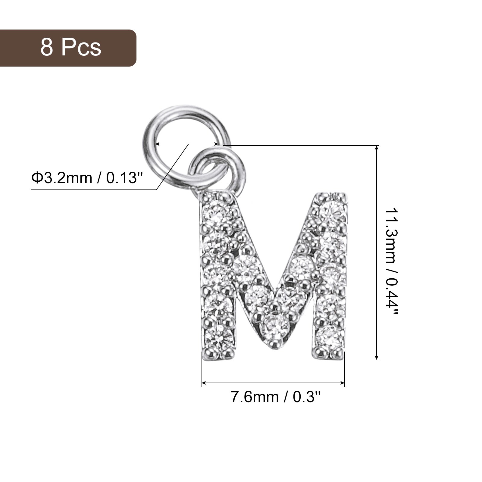 Unique Bargains 8pcs Rhinestone Letter Charm 3.2mm Copper M Letter ...