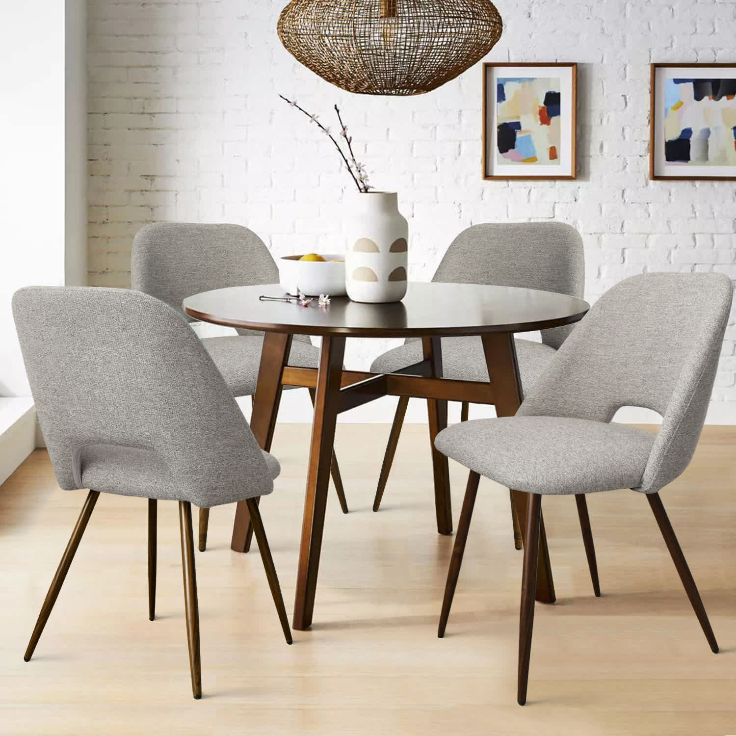 Maison Boucle EDWIN-CHAIR-GREY-CT Set of 4 Gray Modern Dining Chairs with Curved Back Metal Legs for Kitchen or Dining Room