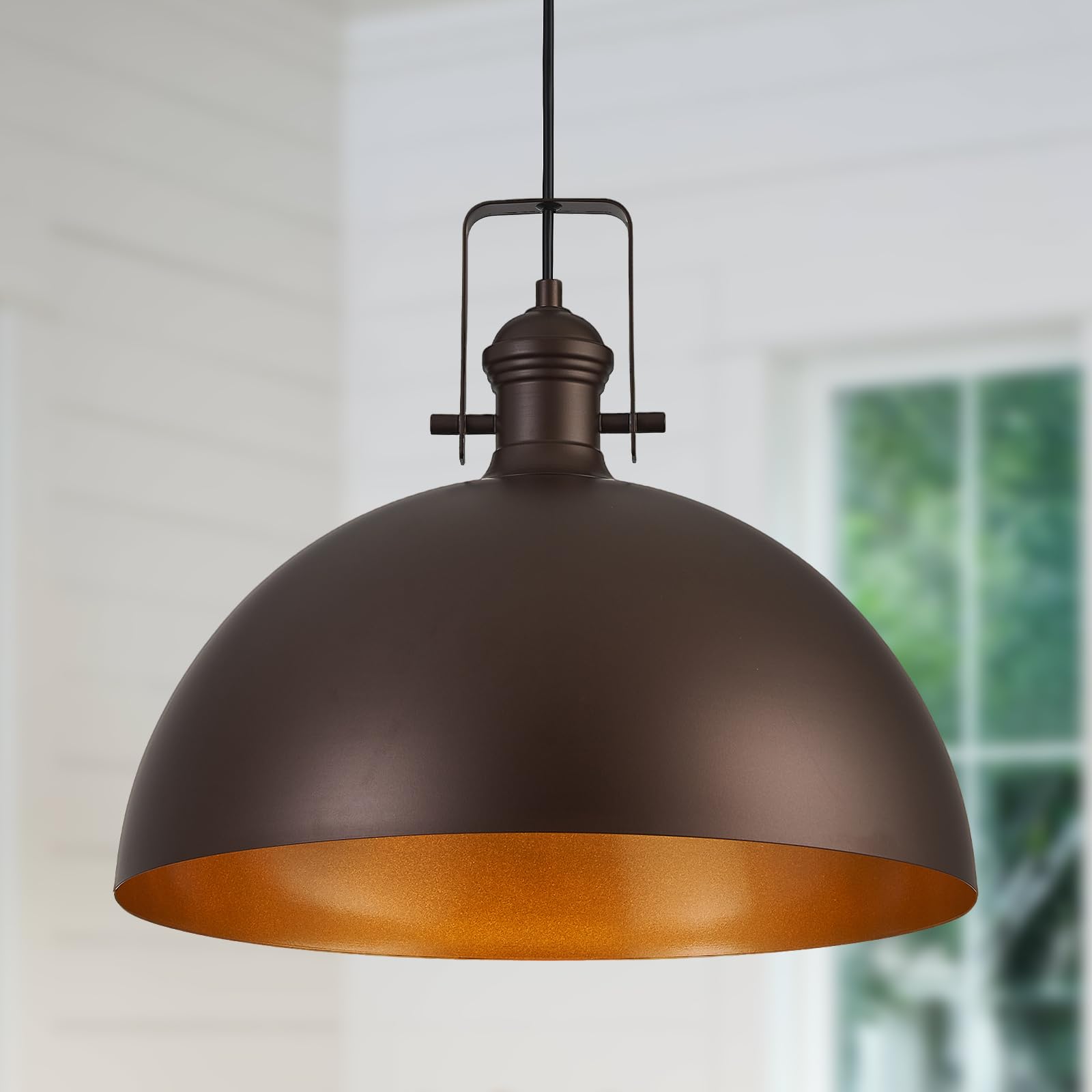 AOIZGMY  18 Inch Large Pendant Light for Kitchen Island Matte Oil Rubbed Bronze Adjustable Height Dome Hanging Light Fixture
