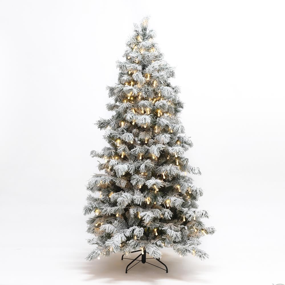 7.5-ft Pre-lit Flocked Assorted Artificial Christmas Tree with Multicolor LED Lights