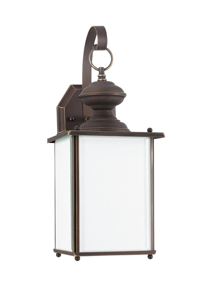Antique Bronze Outdoor Wall Lantern with Etched White Glass Shade