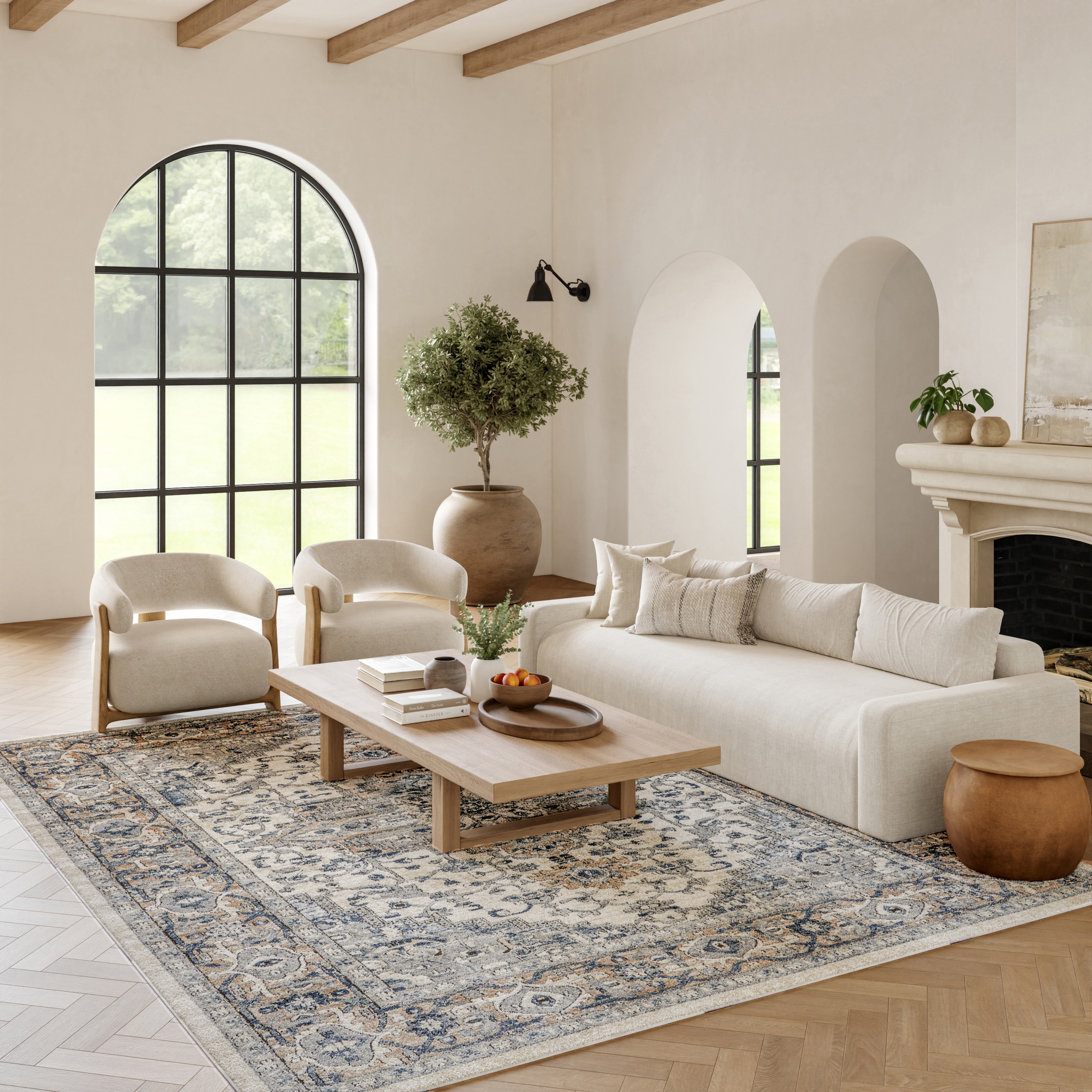 Nourison 099446749345 Concerto 8 x 10 (ft) Loomed Polypropylene Ivory/Grey Rectangular Indoor Medallion Area rug