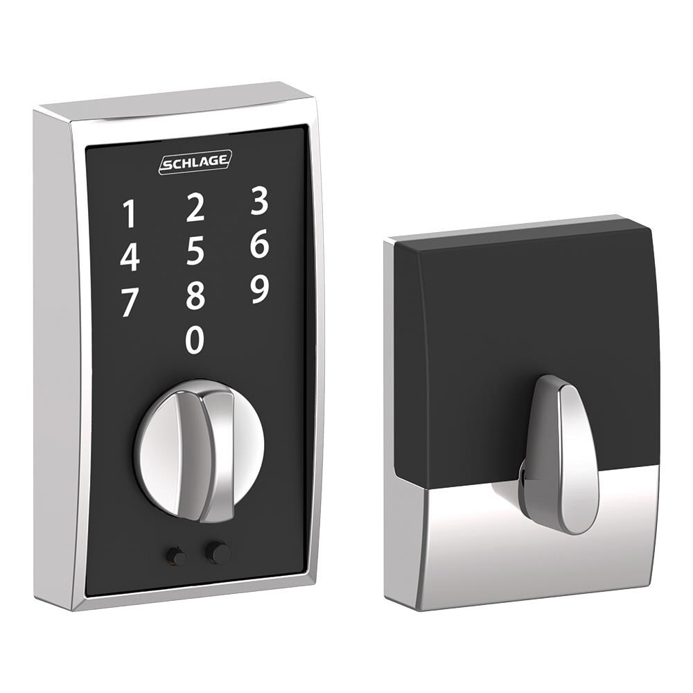 Schlage BE375 CEN 625 Touch Century Bright Chrome Single-Cylinder Deadbolt-Cylinder Electronic Deadbolt Lighted Keypad Touchscreen