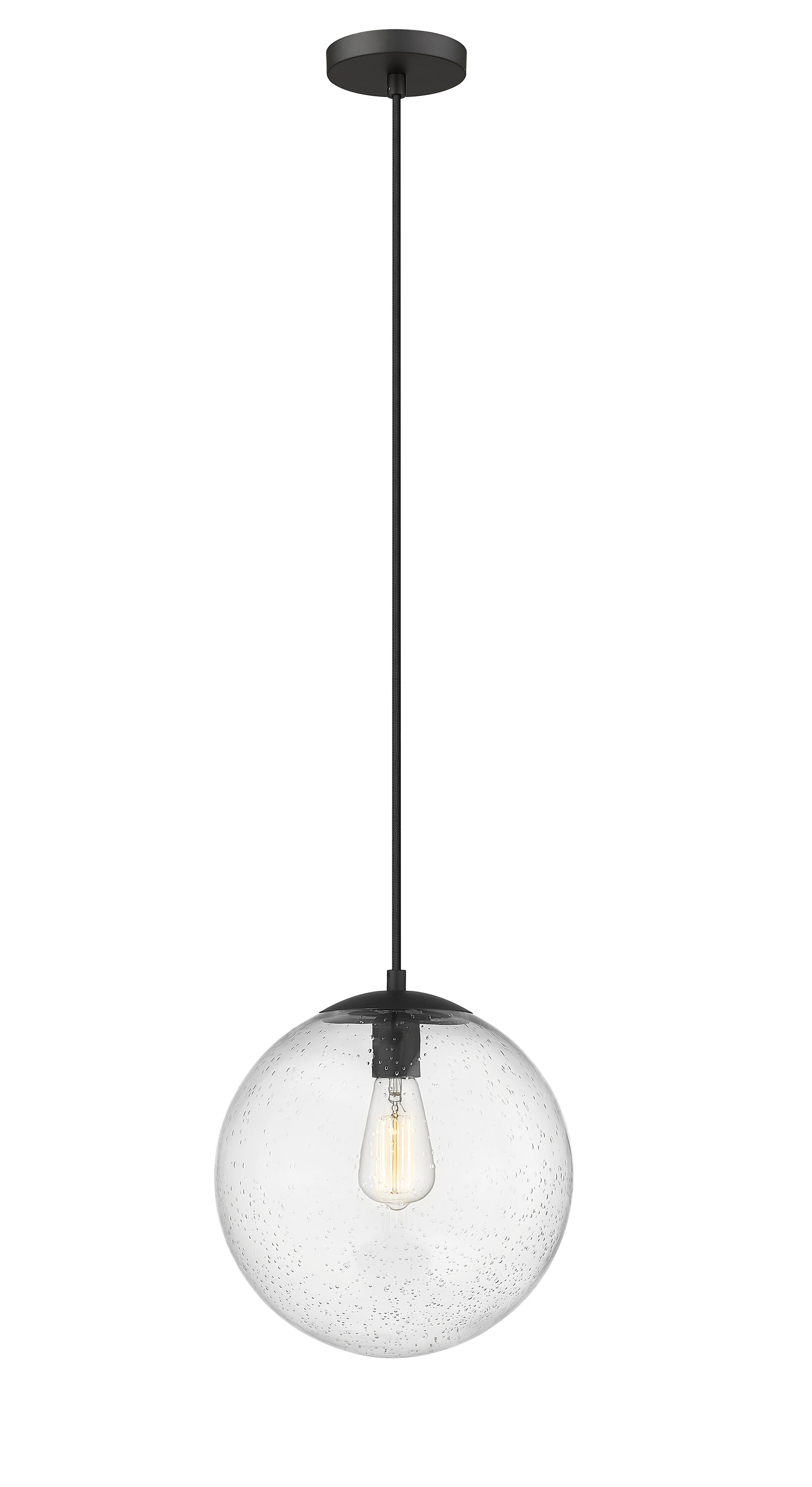 Innovations Lighting 612-BK-SDY Tolland Matte Black Industrial Seeded glass Globe Medium Hanging Pendant light