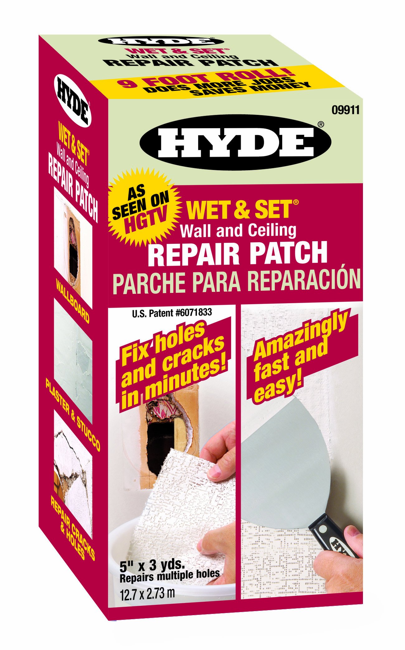 HYDE  09911 5 in x 9 ft Wet-and-Set Contractor Roll Wall and Ceiling Repair Patch Gray