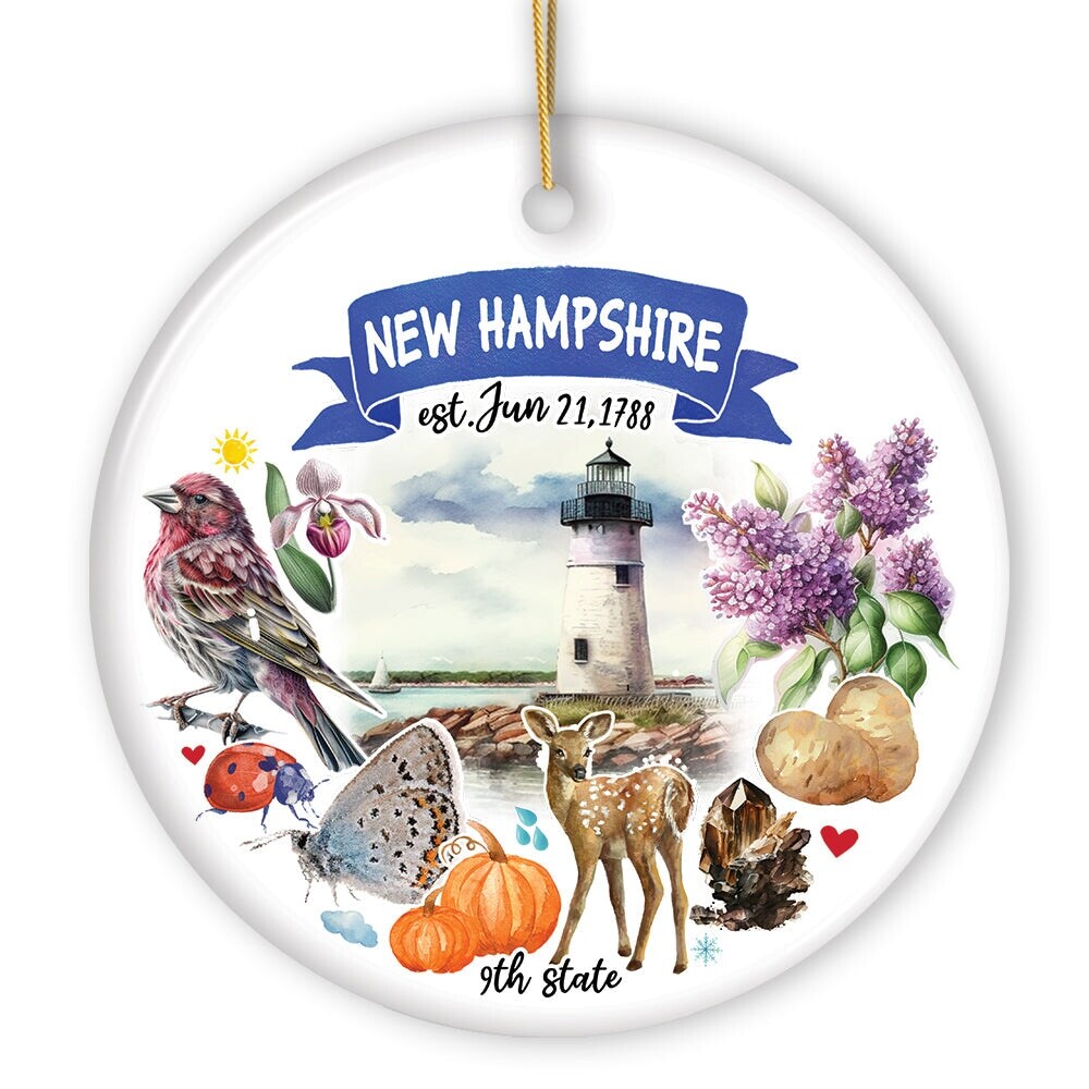 OrnamentallyYou 1193 Artistic New Hampshire State Themes and Landmarks Christmas Ornament