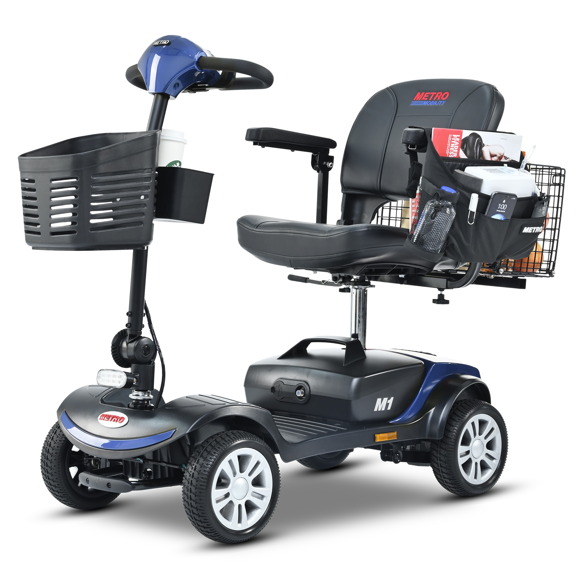 Flynama L-P179503 Four Wheels Compact Travel Mobility Scooter with 300w Motor- Blue