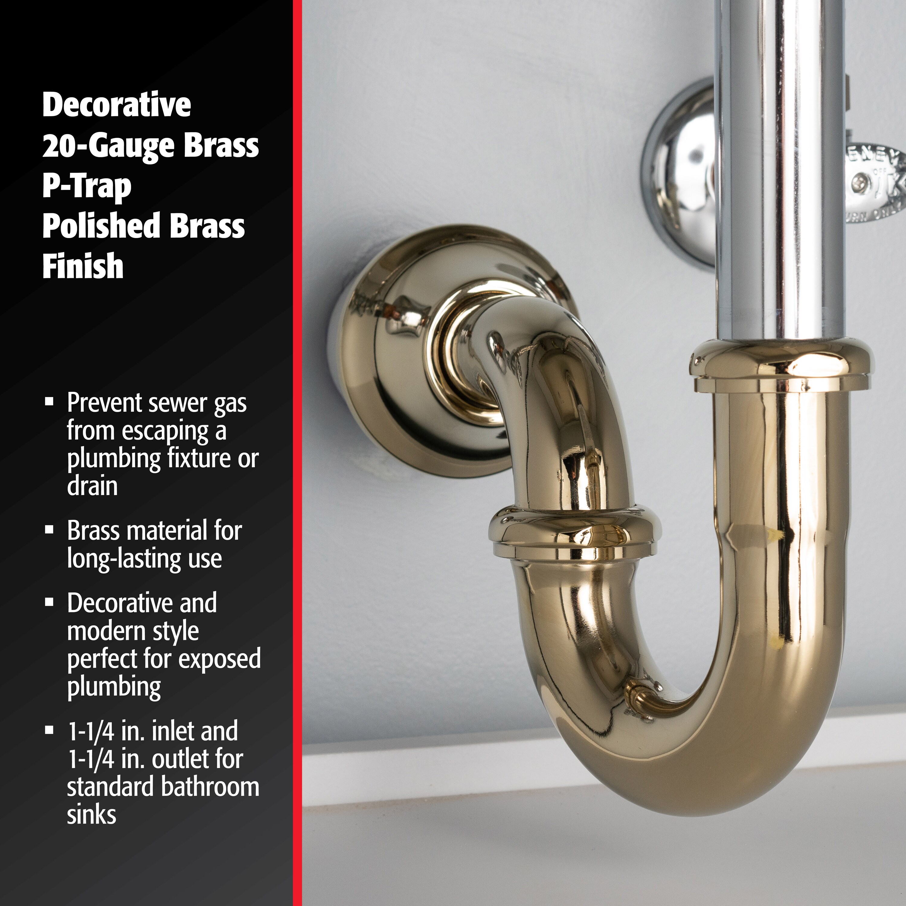 Polished Brass 1-1/4" Slip-Joint P-Trap for Potable Water