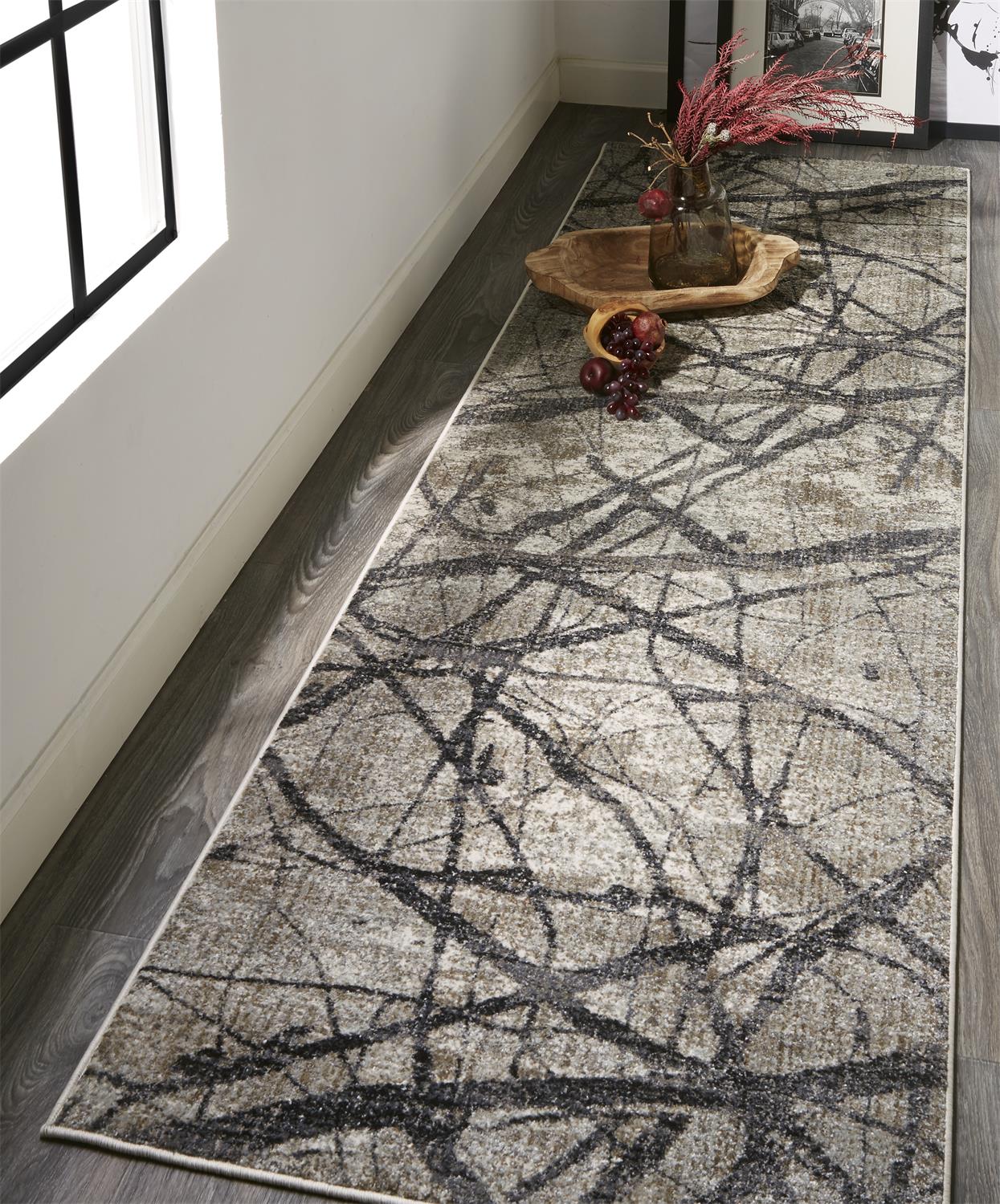 Ivory and Gray Abstract Cotton Synthetic Area Rug