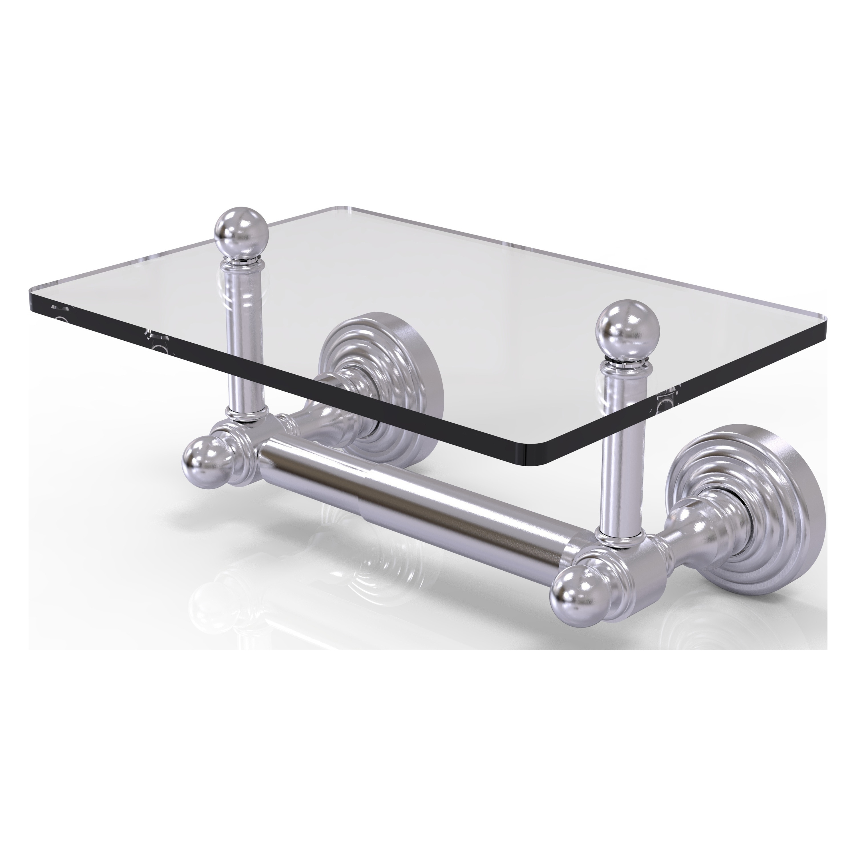 Allied Brass WP-GLT-24-SCH Waverly Place Satin Chrome Wall mount Double post Toilet Paper Holder 1 -Rolls with Storage