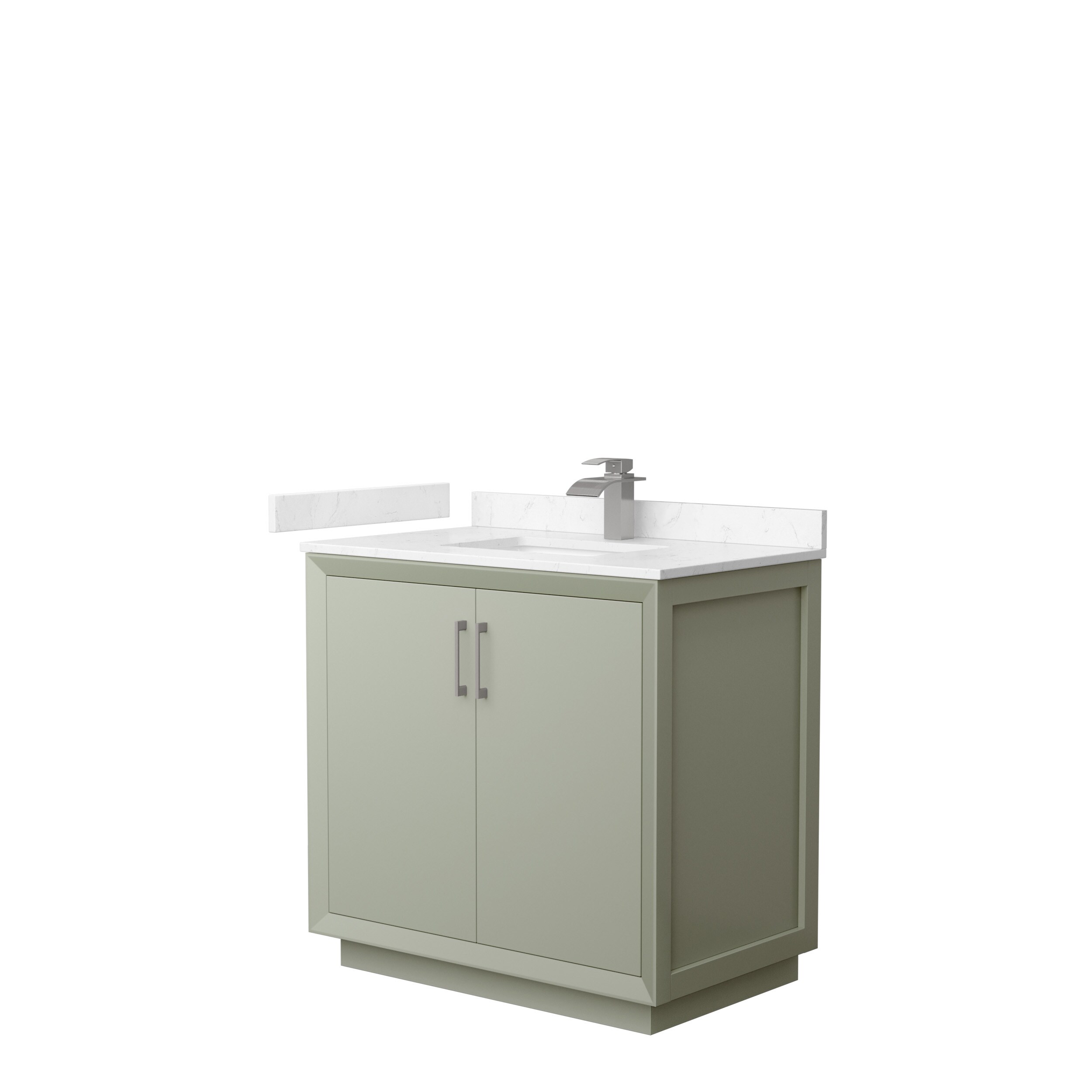 Wyndham Collection WCF414136SLGC2UNSMXX Strada 36-in Light Green with Brushed Nickel Trim Undermount Single sink Bathroom Vanity with Carrara cultured marble Cultured marble Top