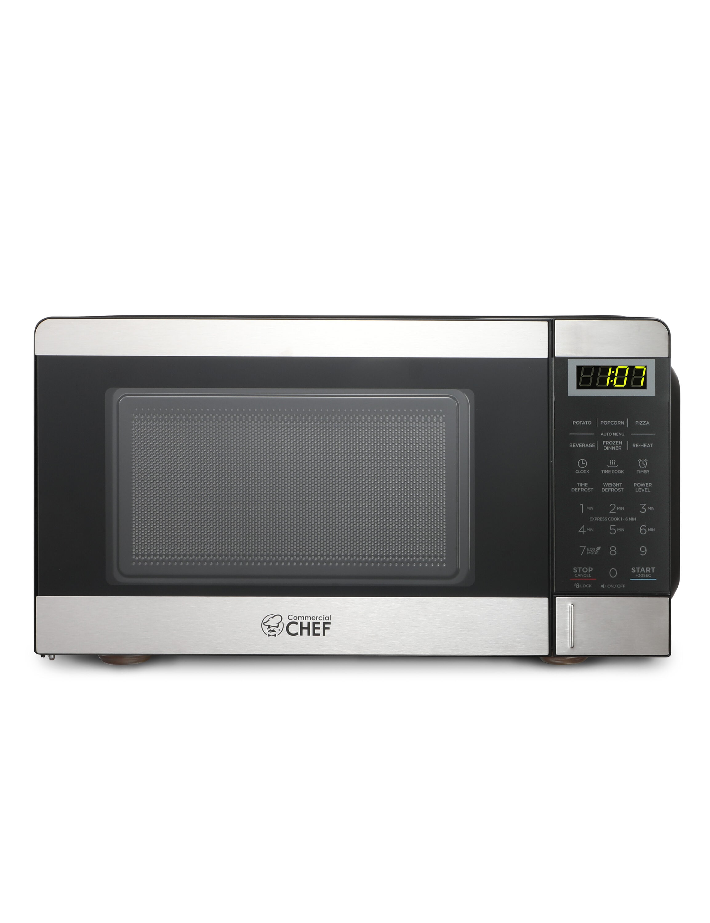 COMMERCIAL CHEF Small Microwave 0.9 Cu. Ft. Countertop Microwave with Touch  Controls & Digital Display, Stainless Steel Microwave & 10 Power Levels,  Outstanding Portable Microwave with Convenient Push 