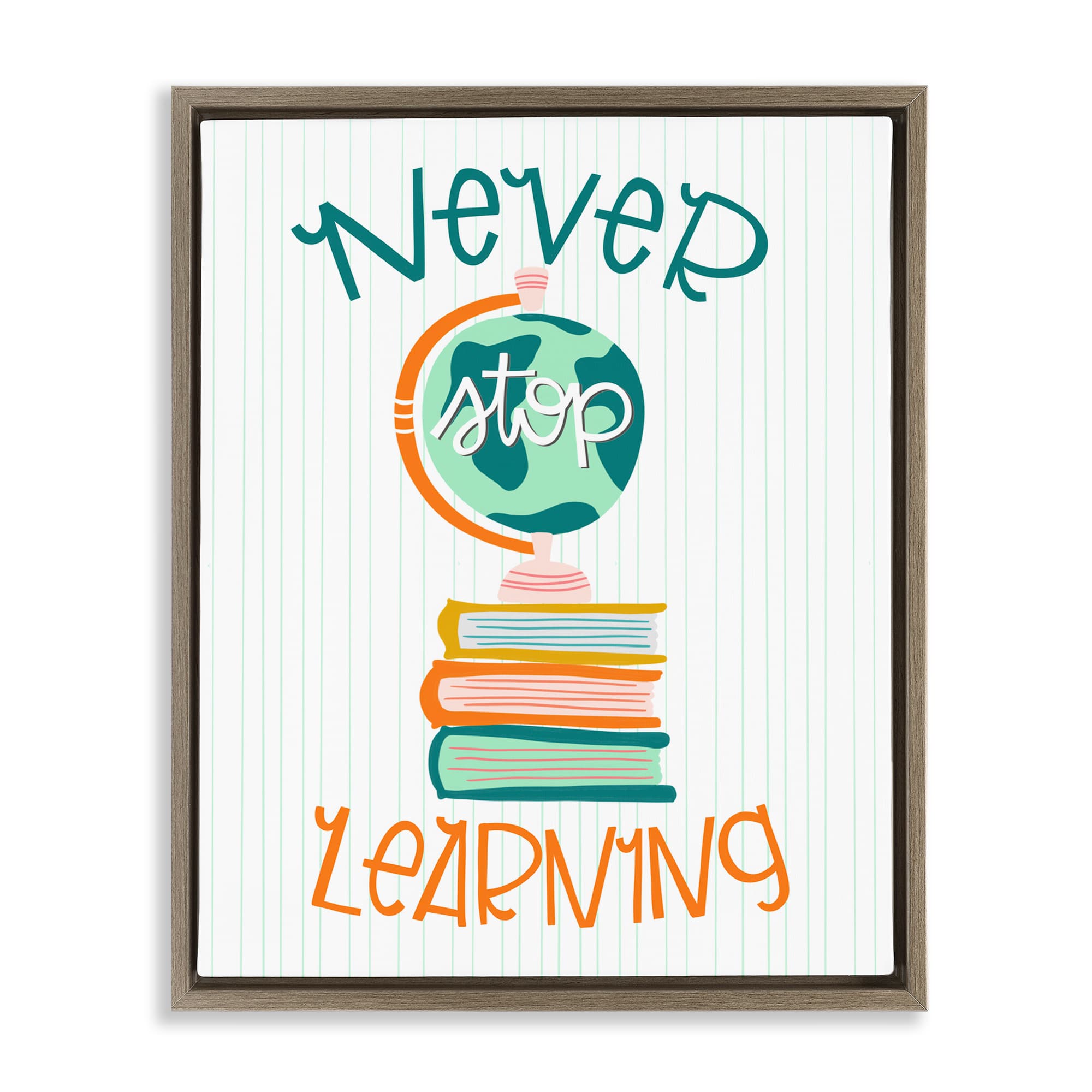 Stupell Industries BS-315-FFE-16X20 Never Stop Learning Brown Framed Floater Canvas Wall Art By Mandy Ford Art + Illustration 17 x 21