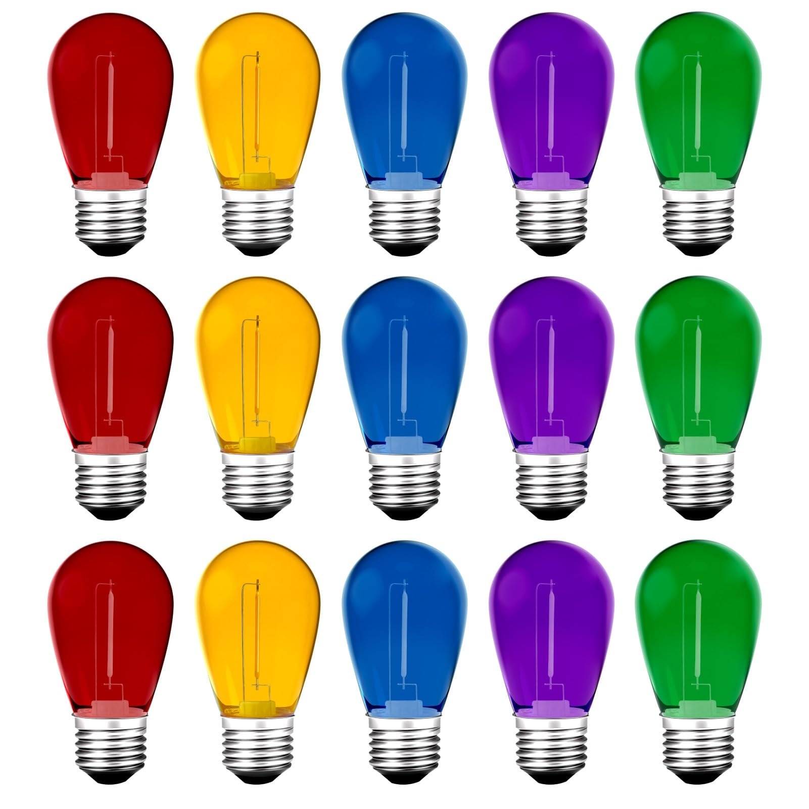 AOIZGMY  15 pack S14 colored LED string light bulbs 1 watt shatterproof waterproof outdoor indoor E26 medium base multicolor for patio home decor