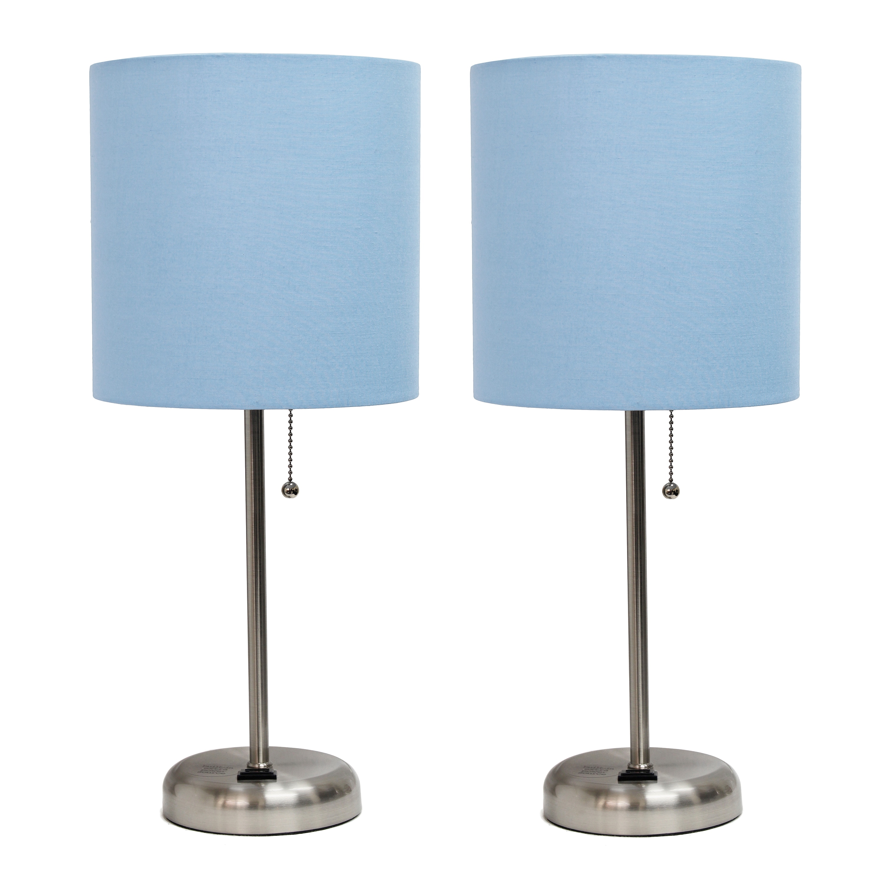 Creekwood Home CWT-2009-BL-2PK Oslo 19.5-in Brushed Steel/Blue Shade LED Pull-chain Table Lamp with Fabric Shade 2 -Set