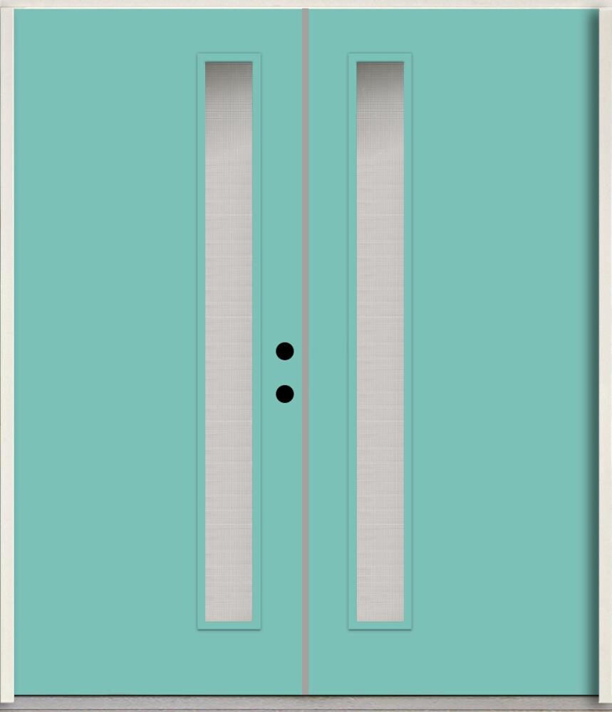RELIABILT LO1065700 Spotlights 64-in x 80-in x Fiberglass 1/4 lite Left-hand inswing Caribbean Blue Paint Painted Prehung Double Front Door Insulating core