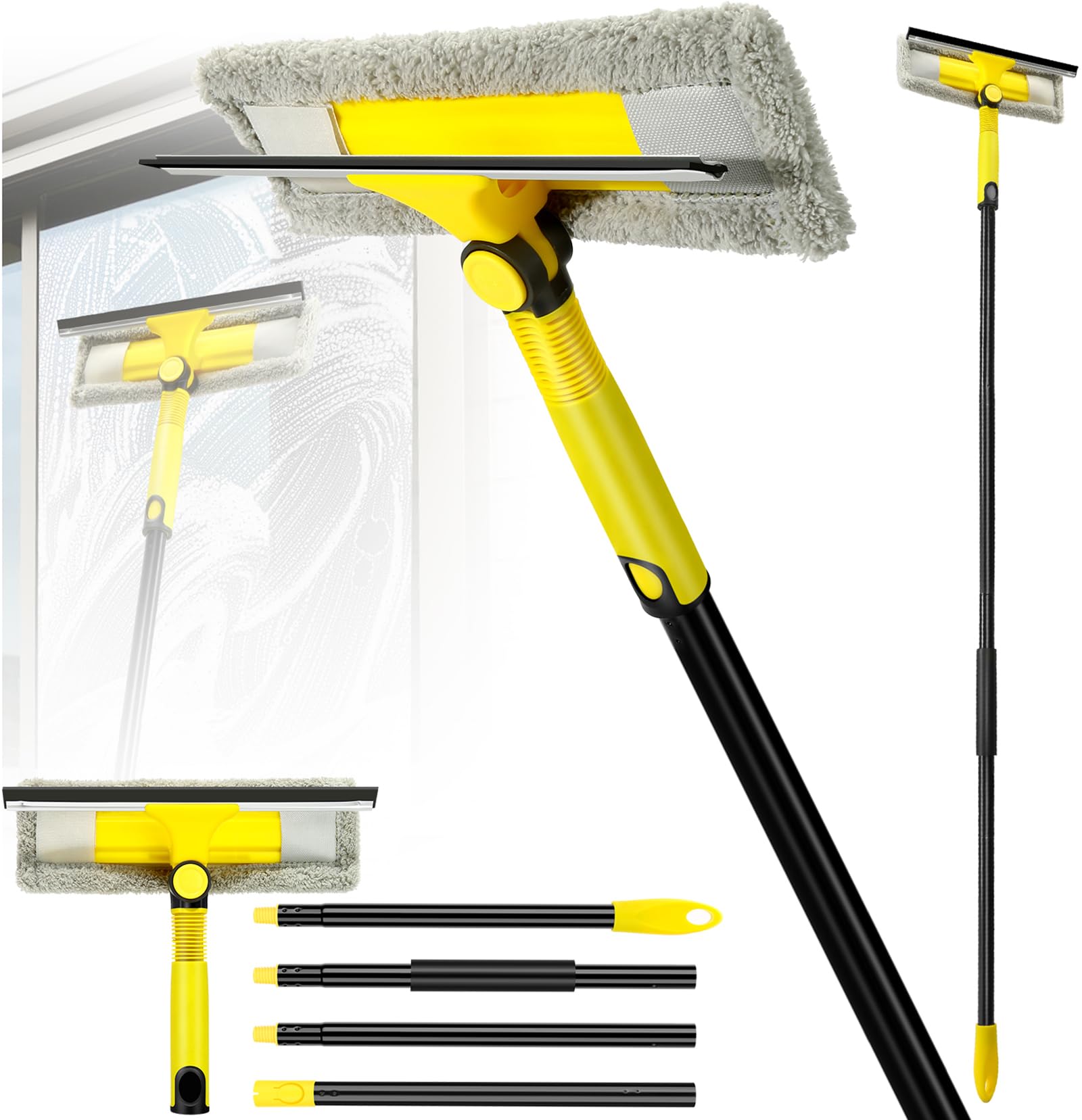 AOIZGMY  Window Squeegee with Extension Pole 2 in 1 Rotatable Window Washing Kit for Home Car Glass Shower Indoor and Outdoor High Windows