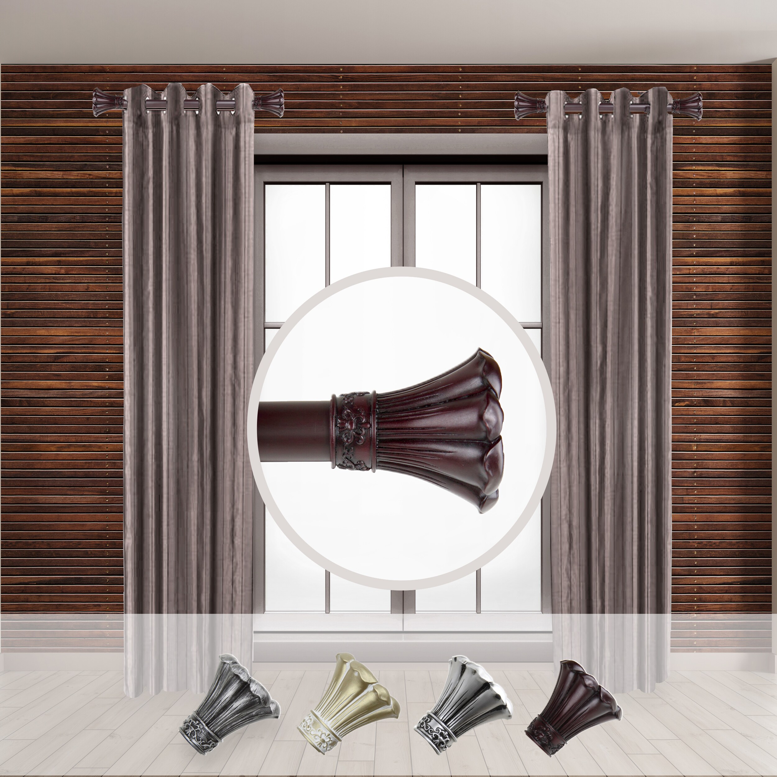 Hart & Harlow LO-SIDE100-02-6 Audrey 1-in 12-in to 20-in Mahogany Steel Side curtain rod with Finials