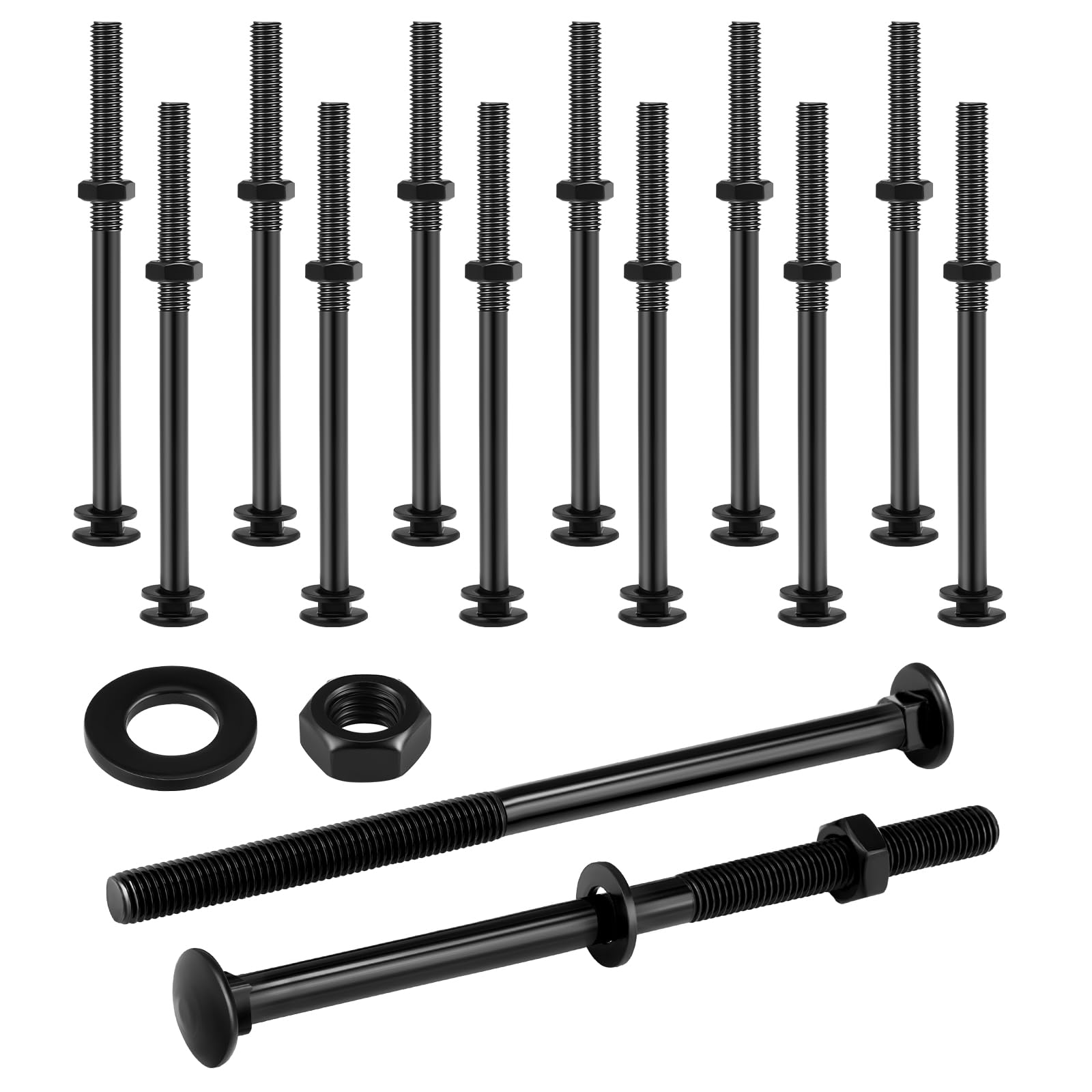 Vrbgify  12 Sets 1 2 x 8 Inch Black Carriage Bolt Kit Galvanized Carriage Bolt Set Includes Rust Resistance Washers and Nuts for Fastening