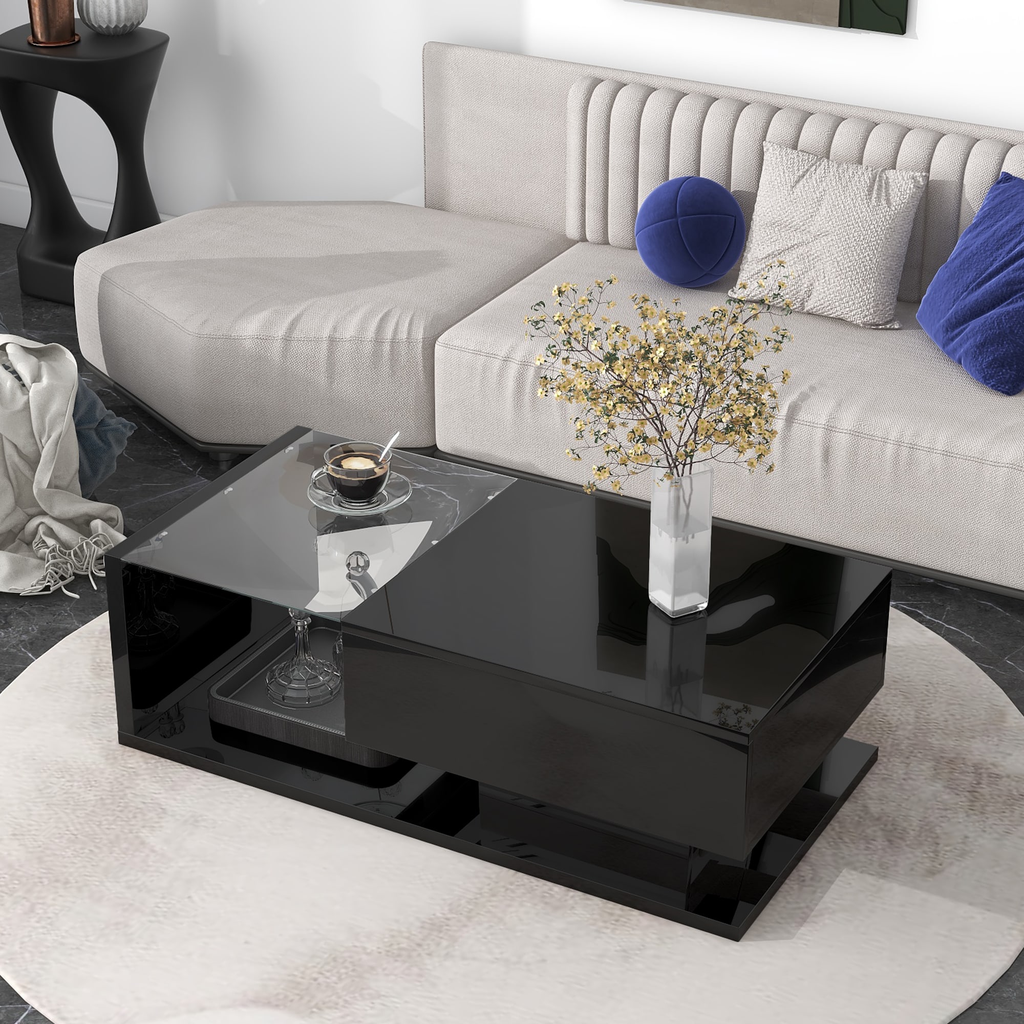 ZAKLOOP WU2235140521 Particle Board Glass Modern Coffee Table with Storage
