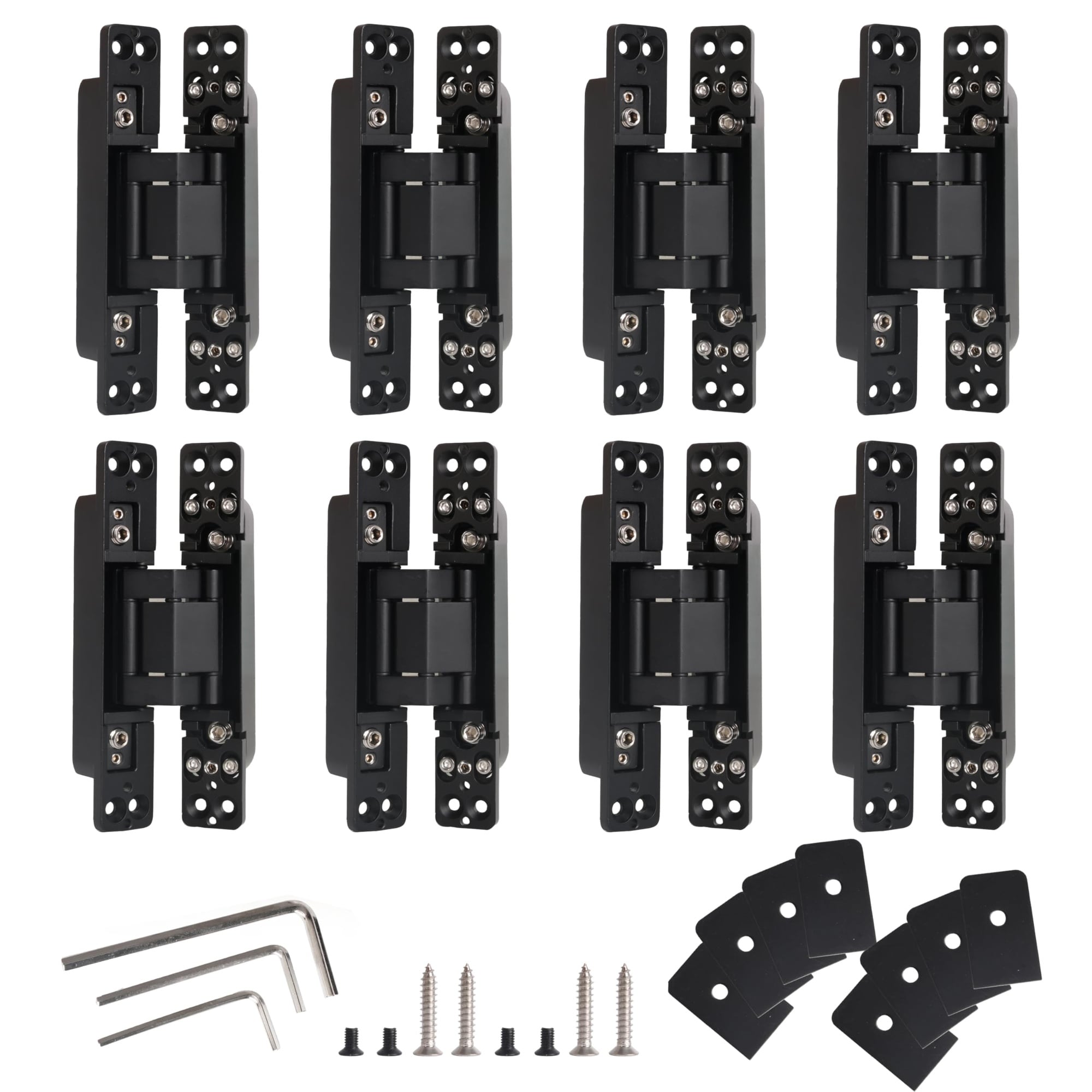Phyfalip 8 pcs Invisible Door Hinges 6 Inch Concealed Heavy Duty Zinc Alloy Matte Black 180 Degree 3 Way Adjustable for Wooden Fire Soundproof #LPF0709P093