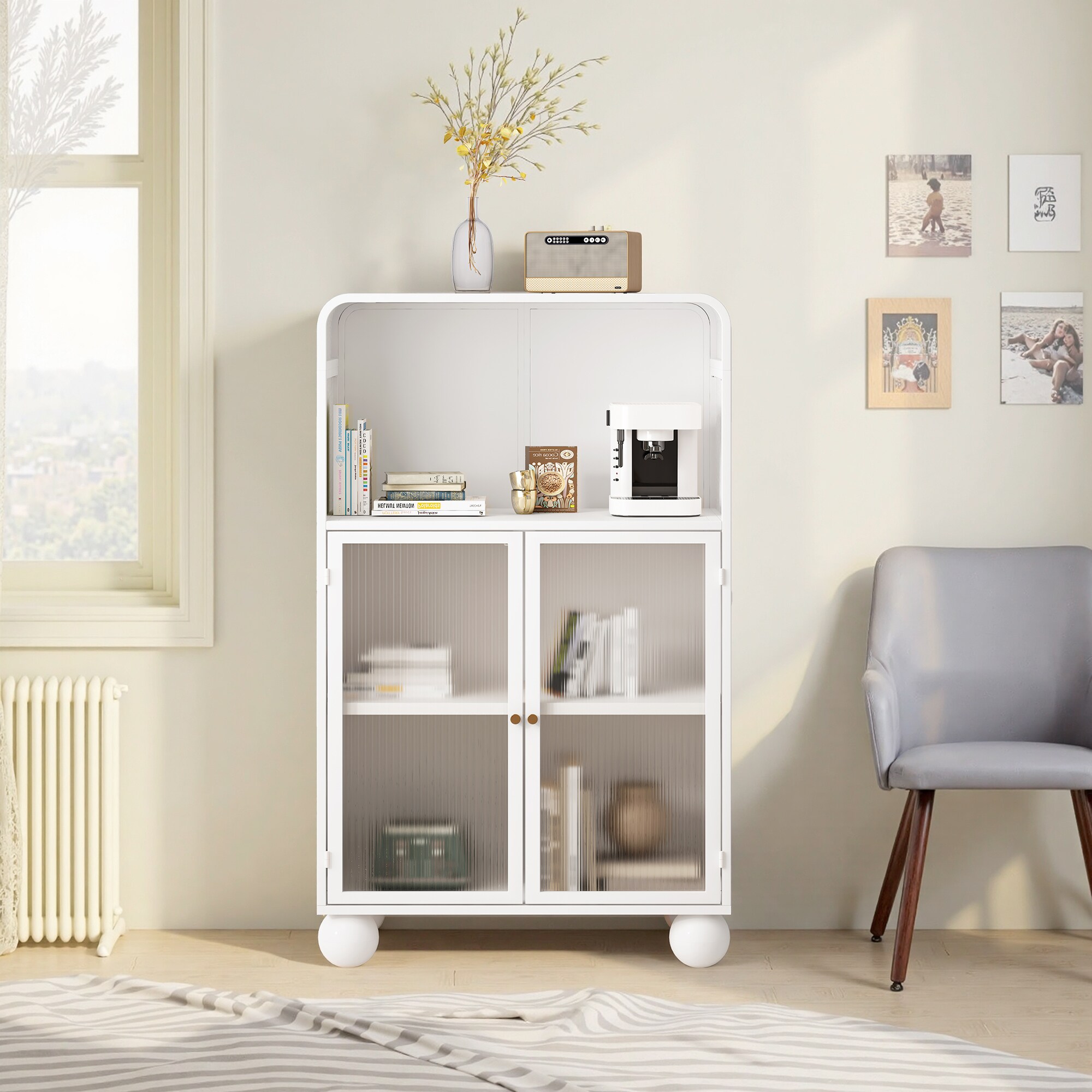 GlasFlength Freestanding Display Storage Cabinet Small Buffet Kitchen ...