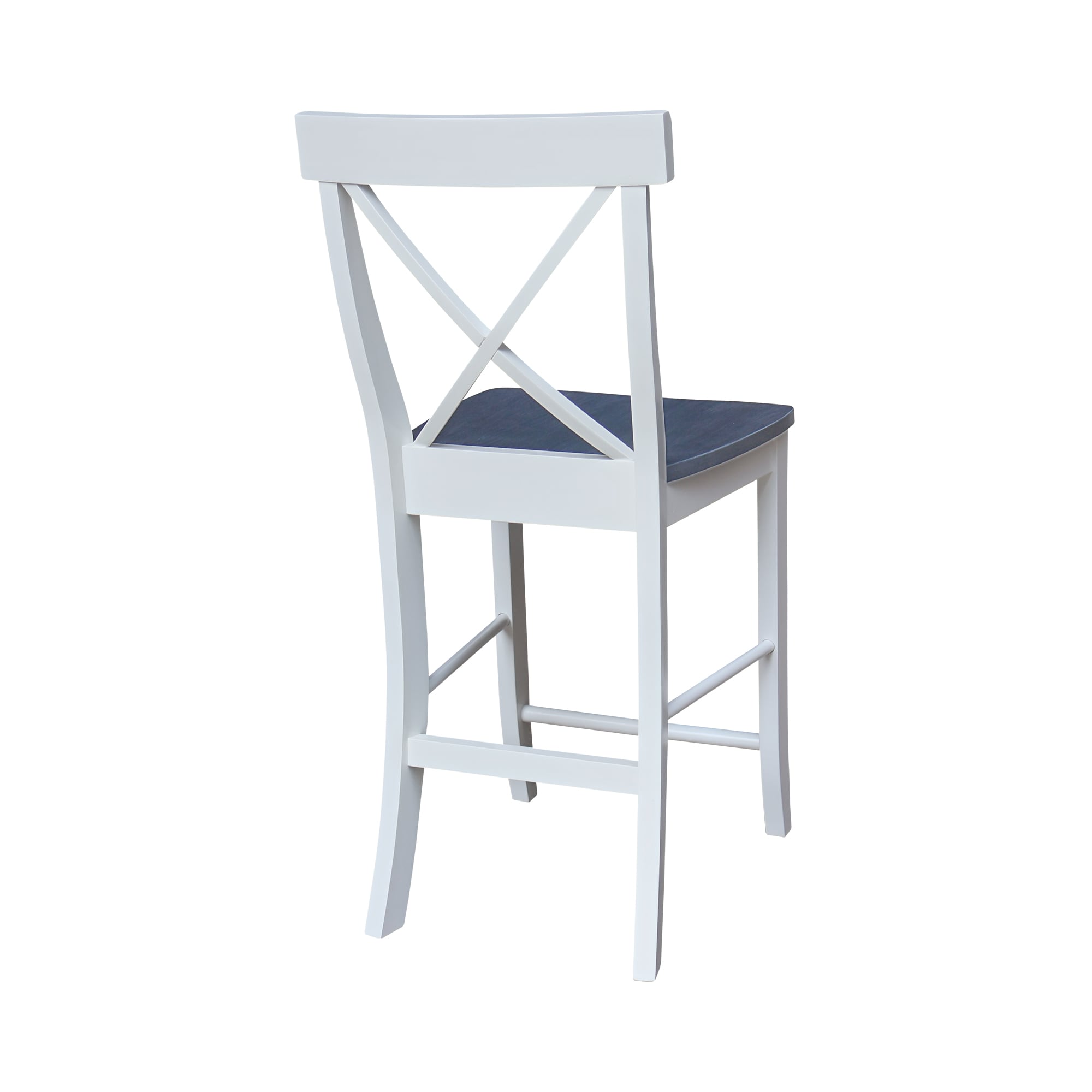 Elegant X-Back Solid Parawood Counter Stool, White and Heather Gray