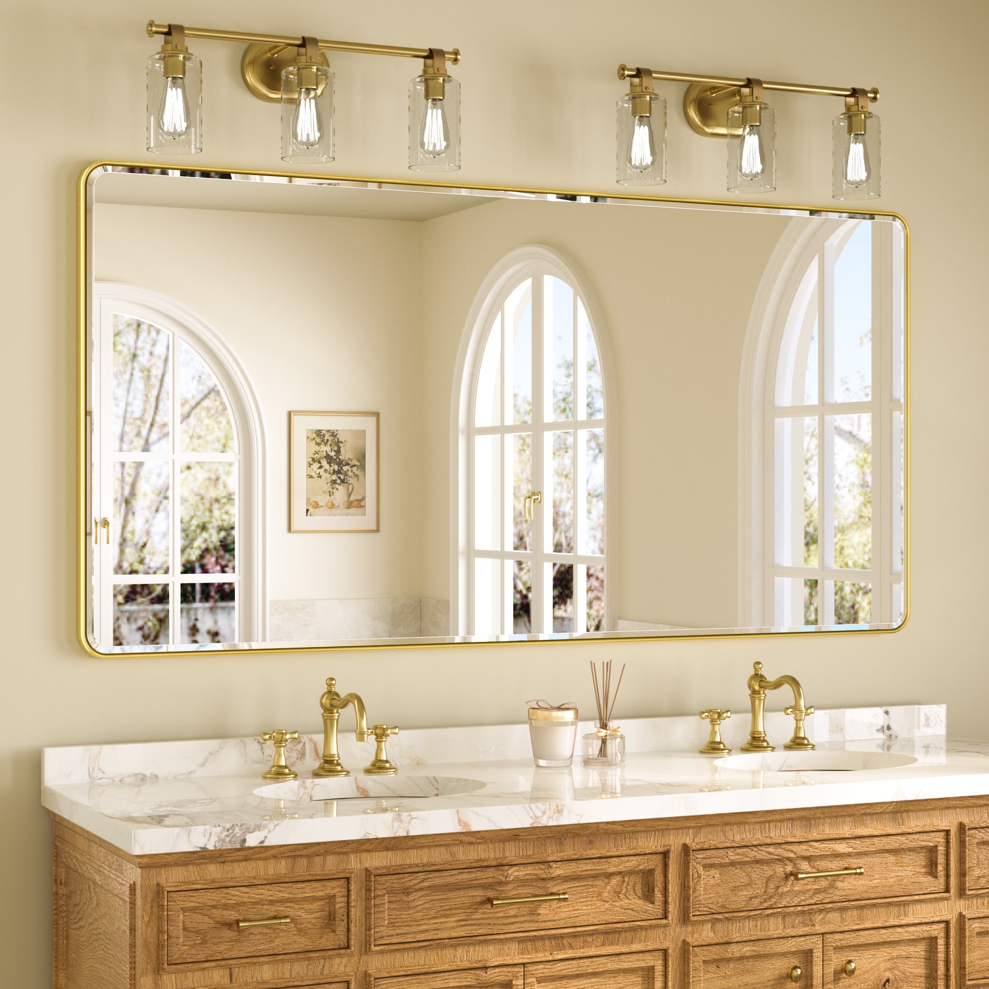 TETOTE 72x36 Inch Brushed Gold Framed Rectangle Bathroom Vanity Mirror #LSC-TE-7236SG-B82