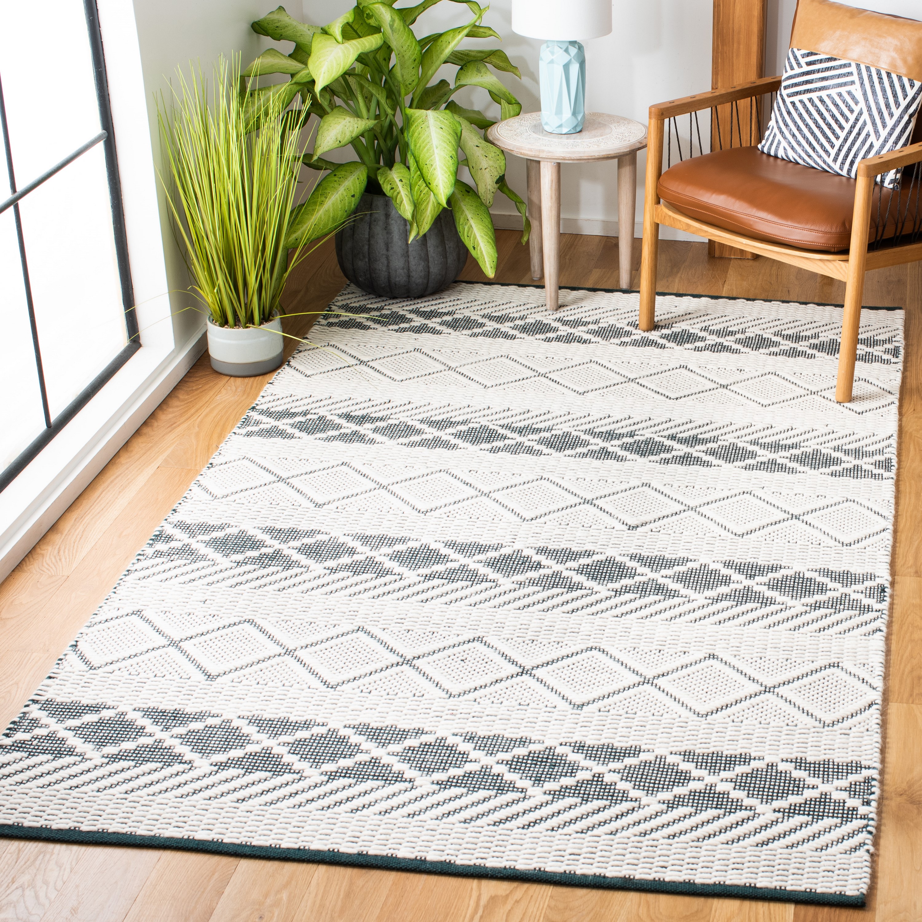 Safavieh NAT854Y-4 Natura Anina 4 x 6 (ft) Wool Ivory/Green Rectangular Indoor Geometric Bohemian/Eclectic Area rug
