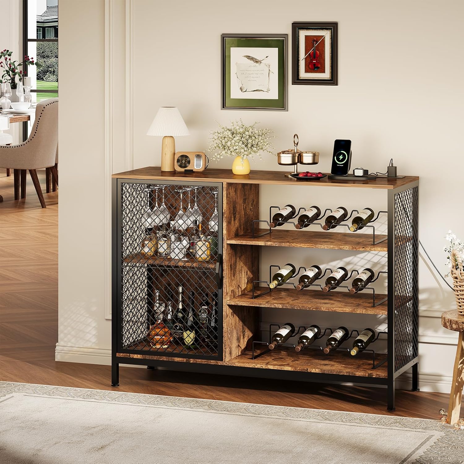 Garvee 42 in Industrial Coffee Bar Cabinet with Led Lights and Power Outlets