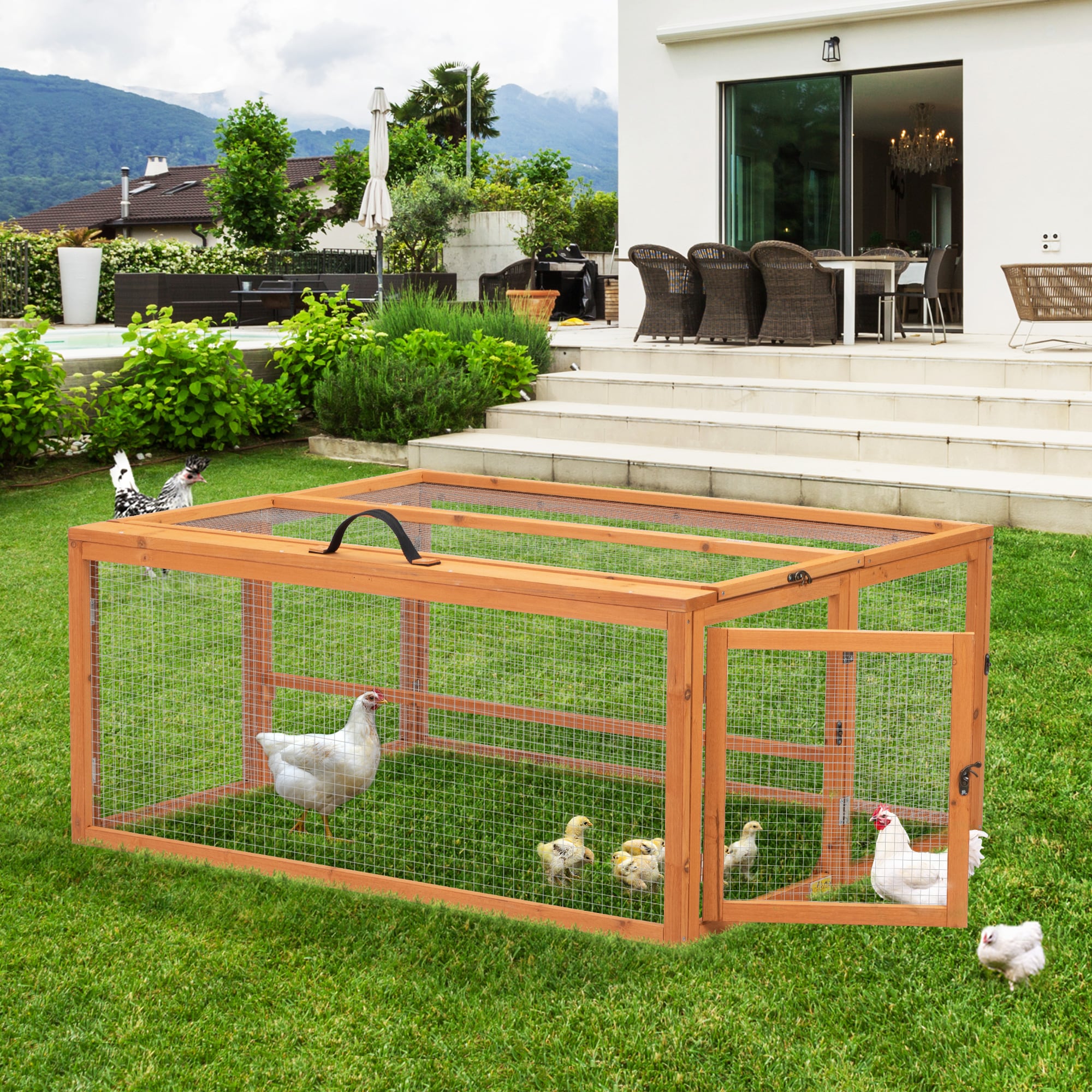 Orange Folding Fir Wood Chicken Coop with Roosting Bar