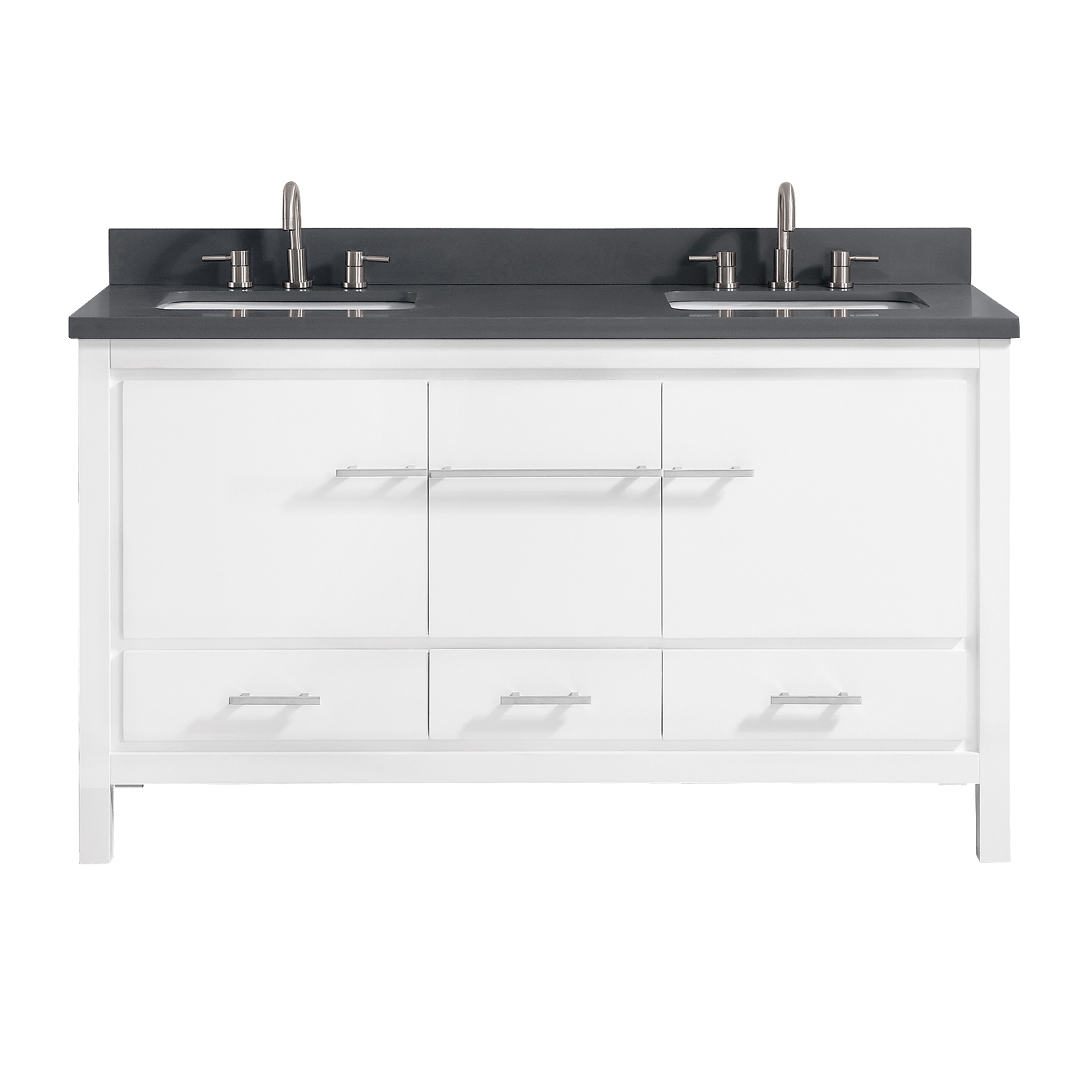 Azzuri RILEY-VS61-WT Riley 61-in White Undermount Double sink Bathroom Vanity with Gray Quartz Top
