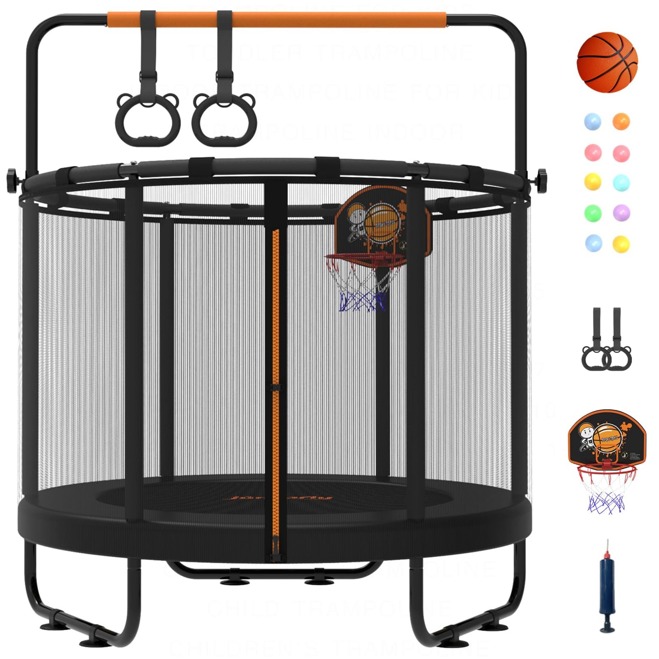 Jumpfly - 5FT Trampoline for Kids 60 inch Toddler Trampoline Indoor with Adjustable Gym Bar Mini...