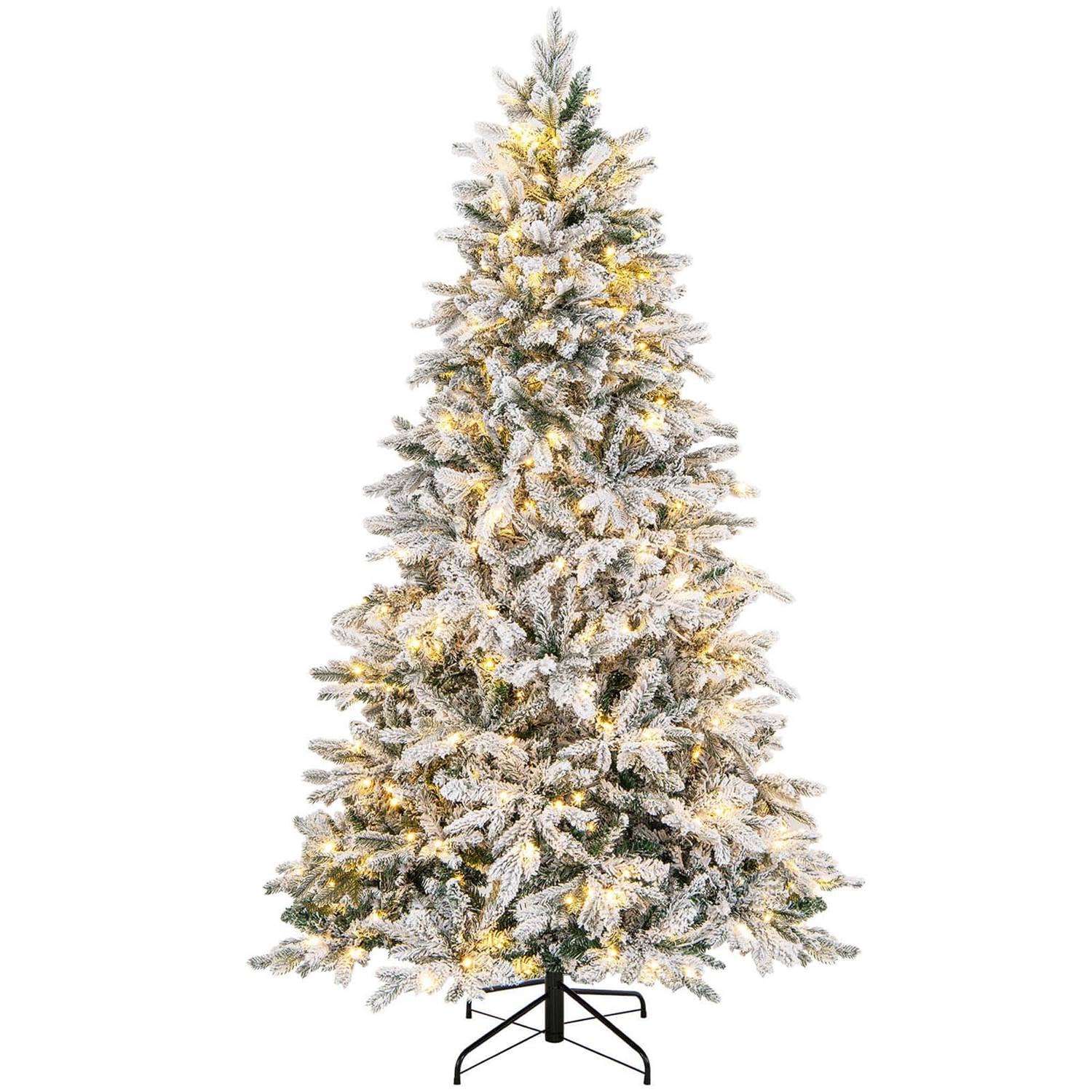 Goplus  7 FT Pre-Lit Flocked Christmas Tree Hinged with 300 LED Lights and 1687 Branch Tips