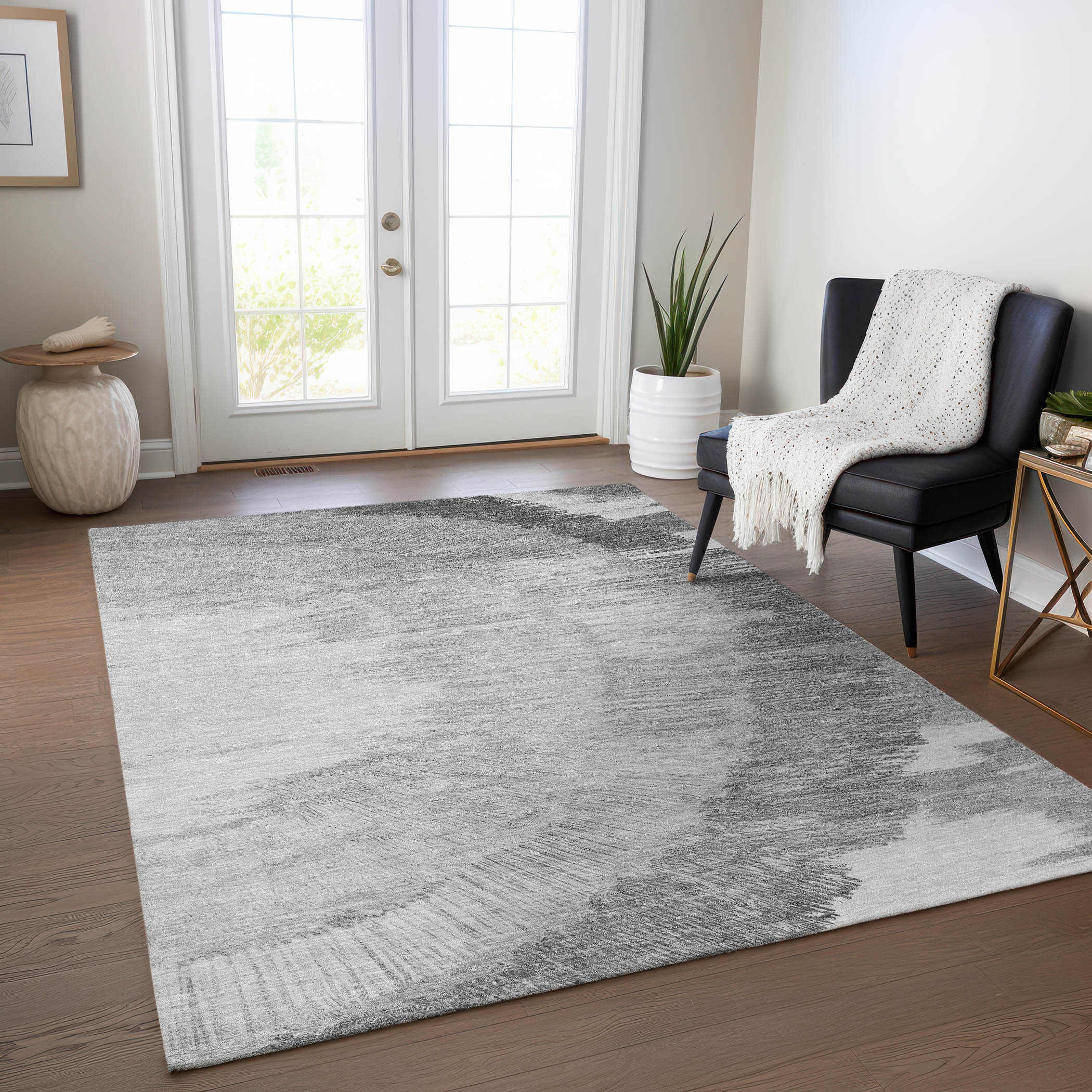 Addison Rugs ACN650GY8X10 Chantille ACN650GY 8 x 10 (ft) Polyester Gray Rectangular Indoor/Outdoor Abstract Machine washable Area rug